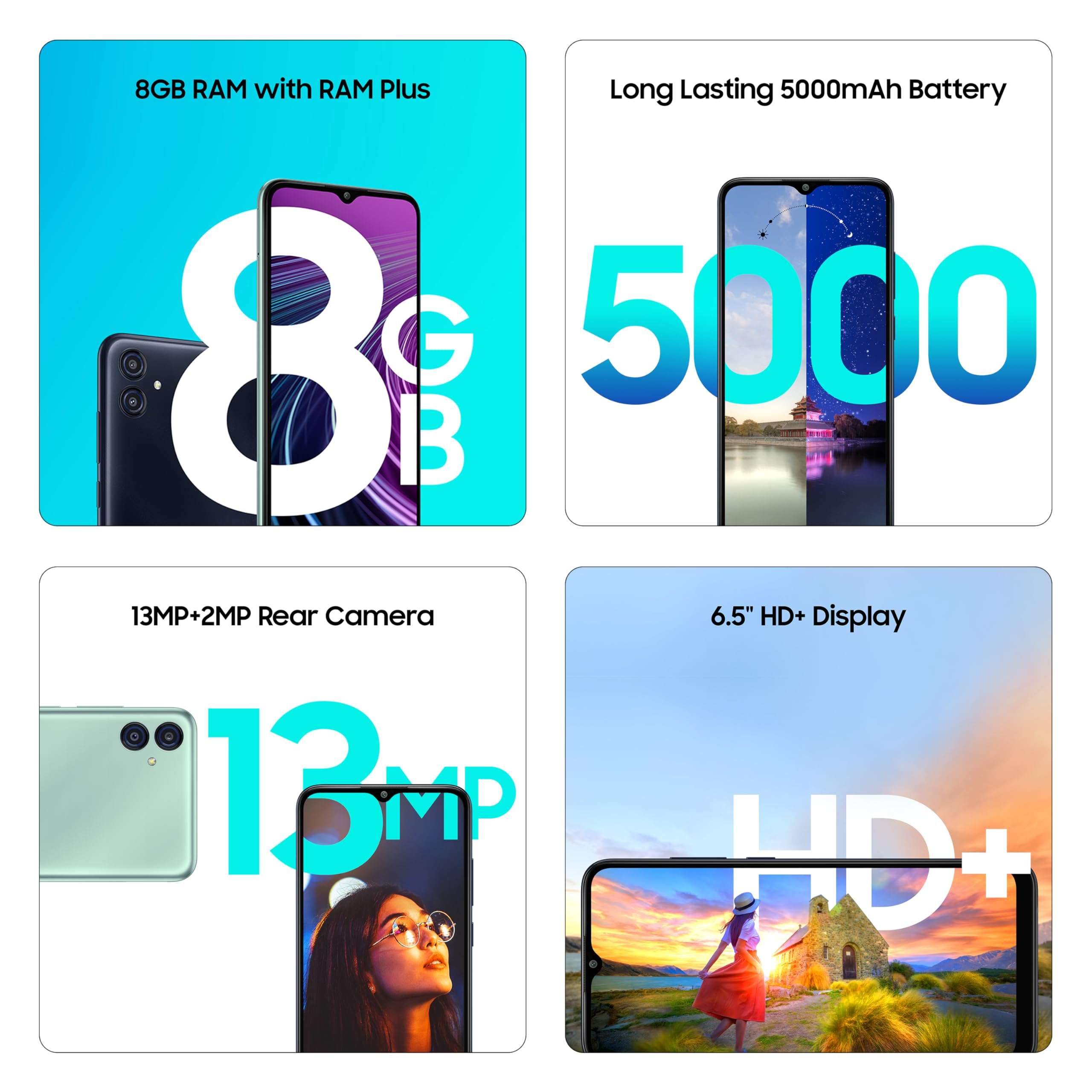 Samsung Galaxy M04 Dark Blue, 4GB RAM, 64GB Storage | Upto 8GB RAM with RAM Plus | MediaTek Helio P35 Octa-core Processor | 5000 mAh Battery | 13MP Dual Camera 3