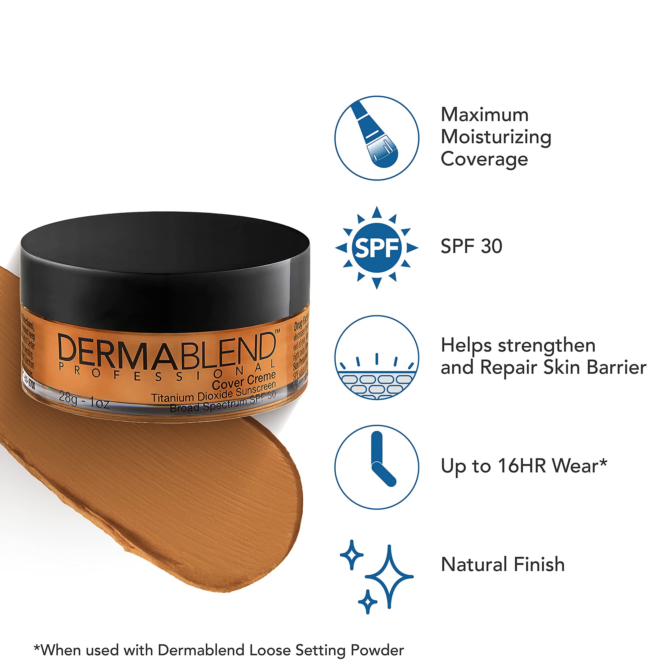 Dermablend Cover Creme Full Coverage Foundation with SPF 30, 45W Hazelnut Beige, 1 oz. 3