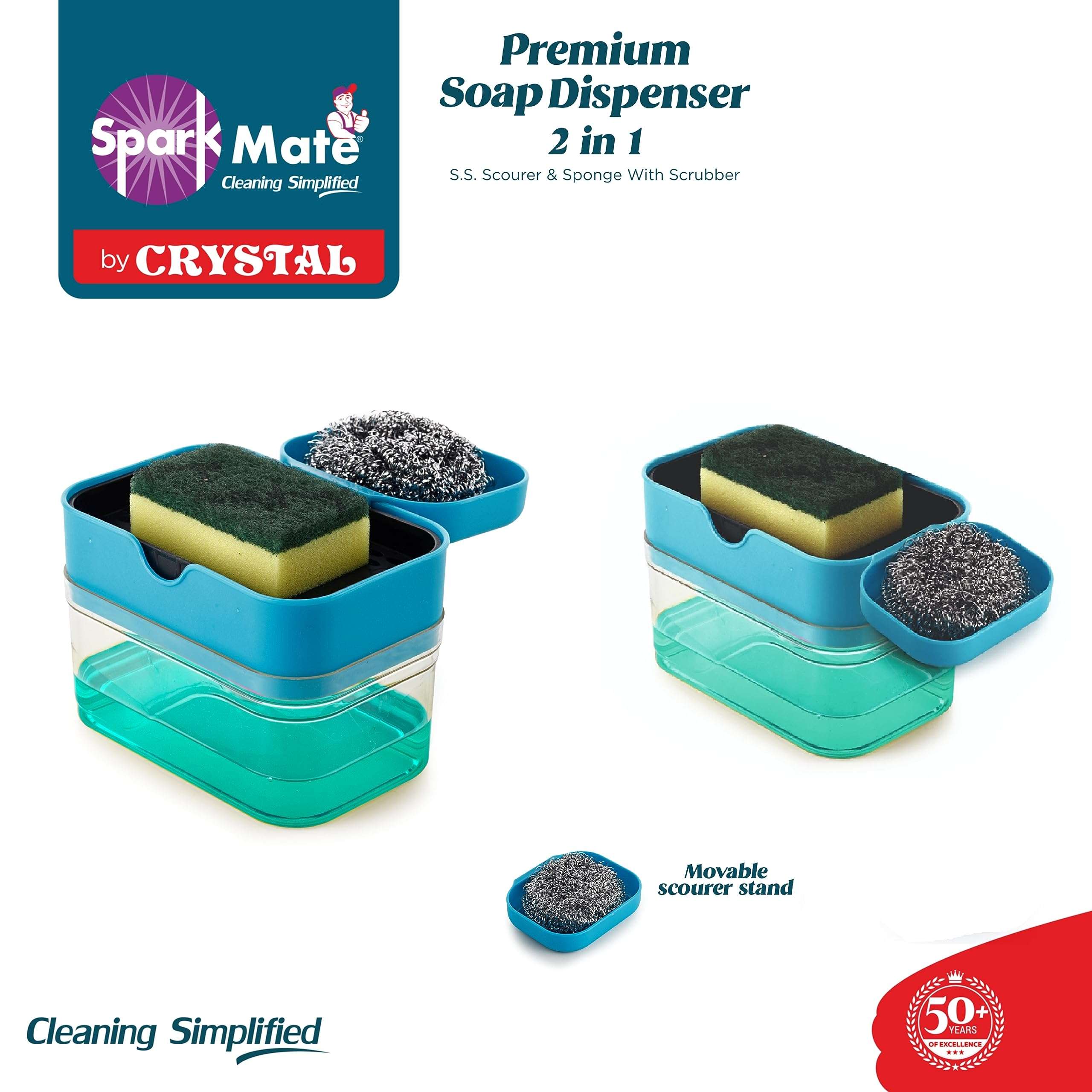 Sparkmate By Crystal Premium Soap Dispenser 2 in 1 - SS Scourer & Sponge with Scrubber 4