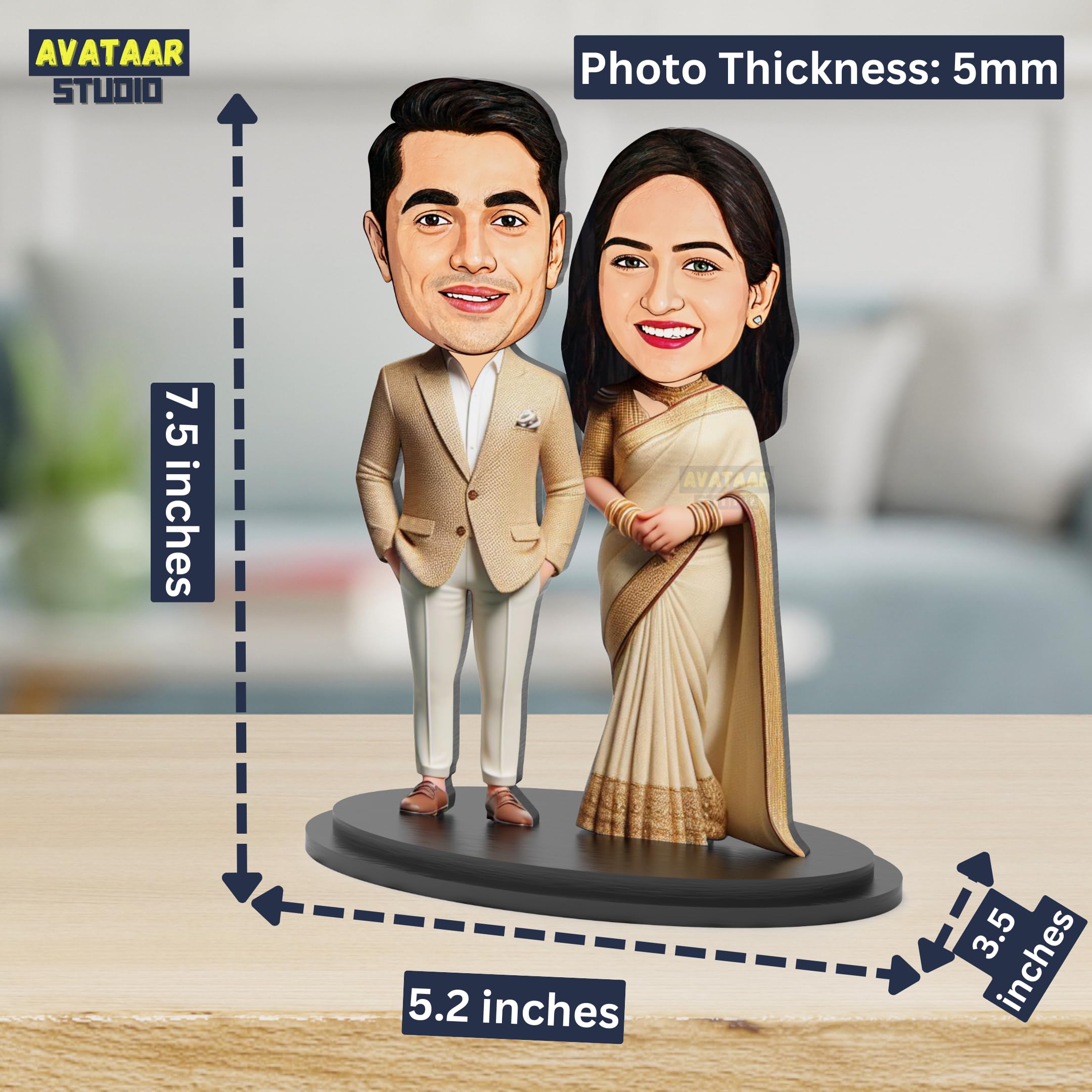 Makertech Gifting Wood Avatar Studio Personalized Fantasy Gift For Husband, Wife Character Caricature Photo Frame Unique Design Customized Gift For Friends & Family (Wedding Couple - 2),Multicolor 5