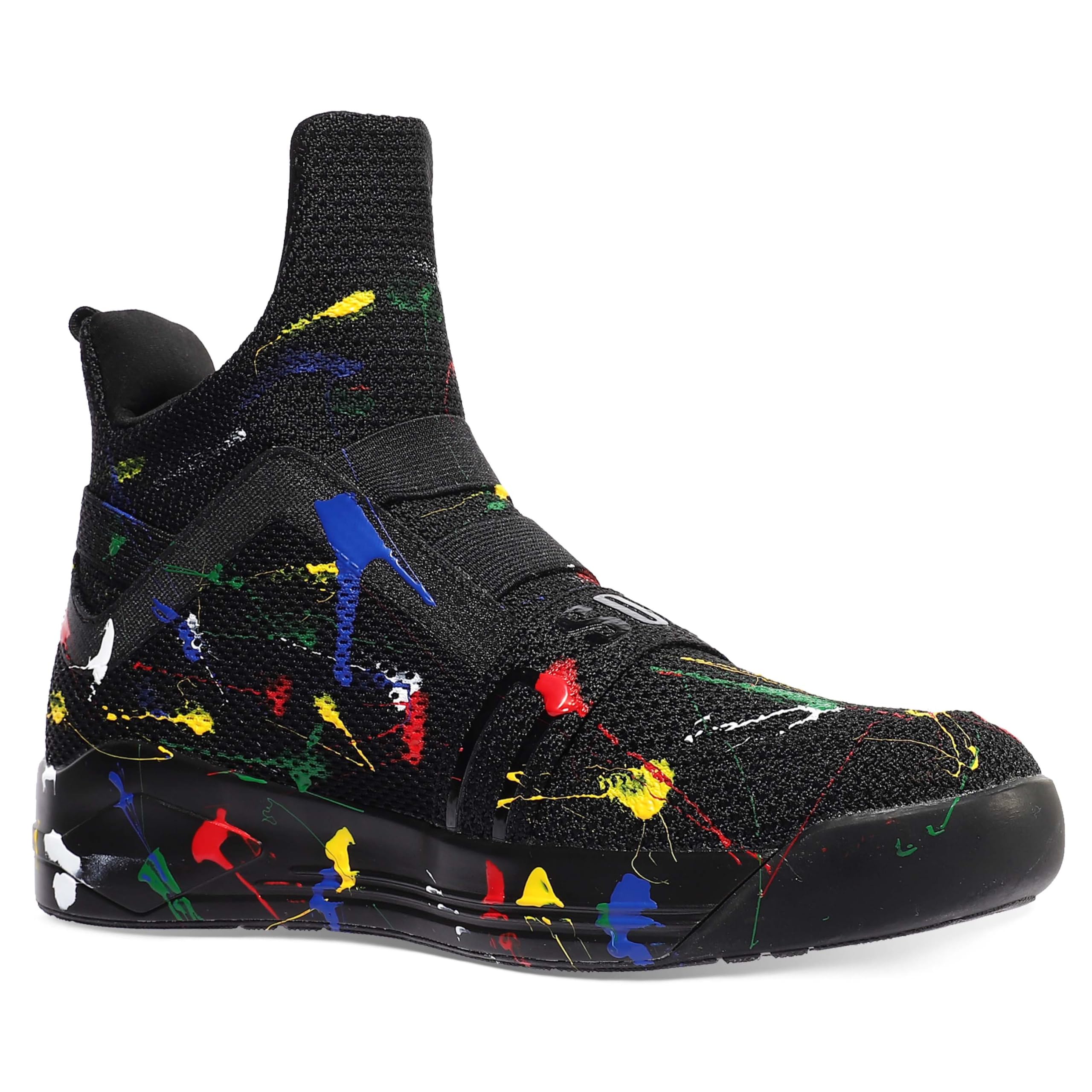 Soulsfeng Black High Top Sneakers for Men 5.5 Fashion Colorful Spray Stylish Skateboard Basketball Walking Shoes 6