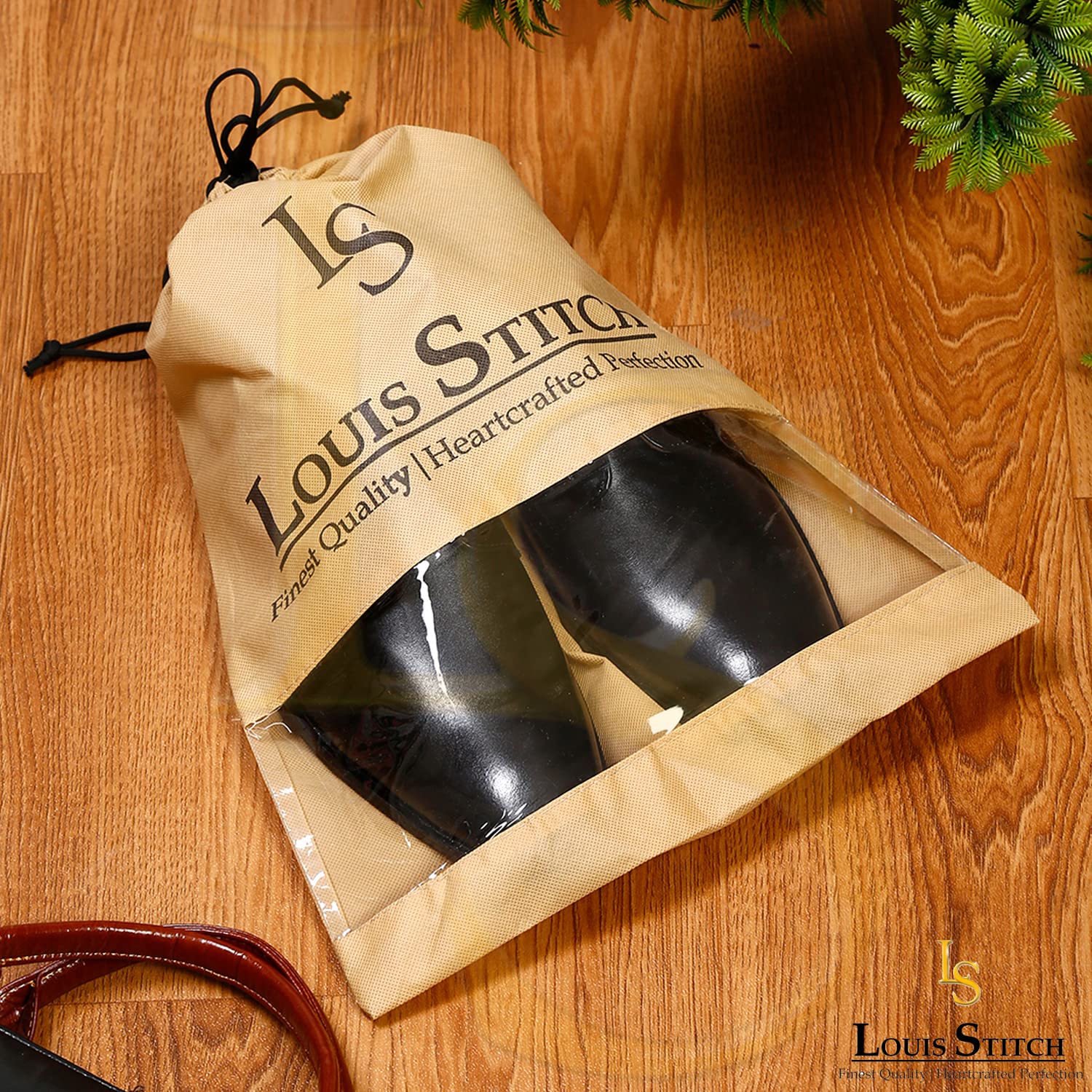 LOUIS STITCH Non-Woven Shoe Bag Travel Accessories Shoes Storage Cover Waterproof String Bag's Organizer Combo for Men Women Unisex (Pack of 16) (Beige Plain & See-Thru) 3