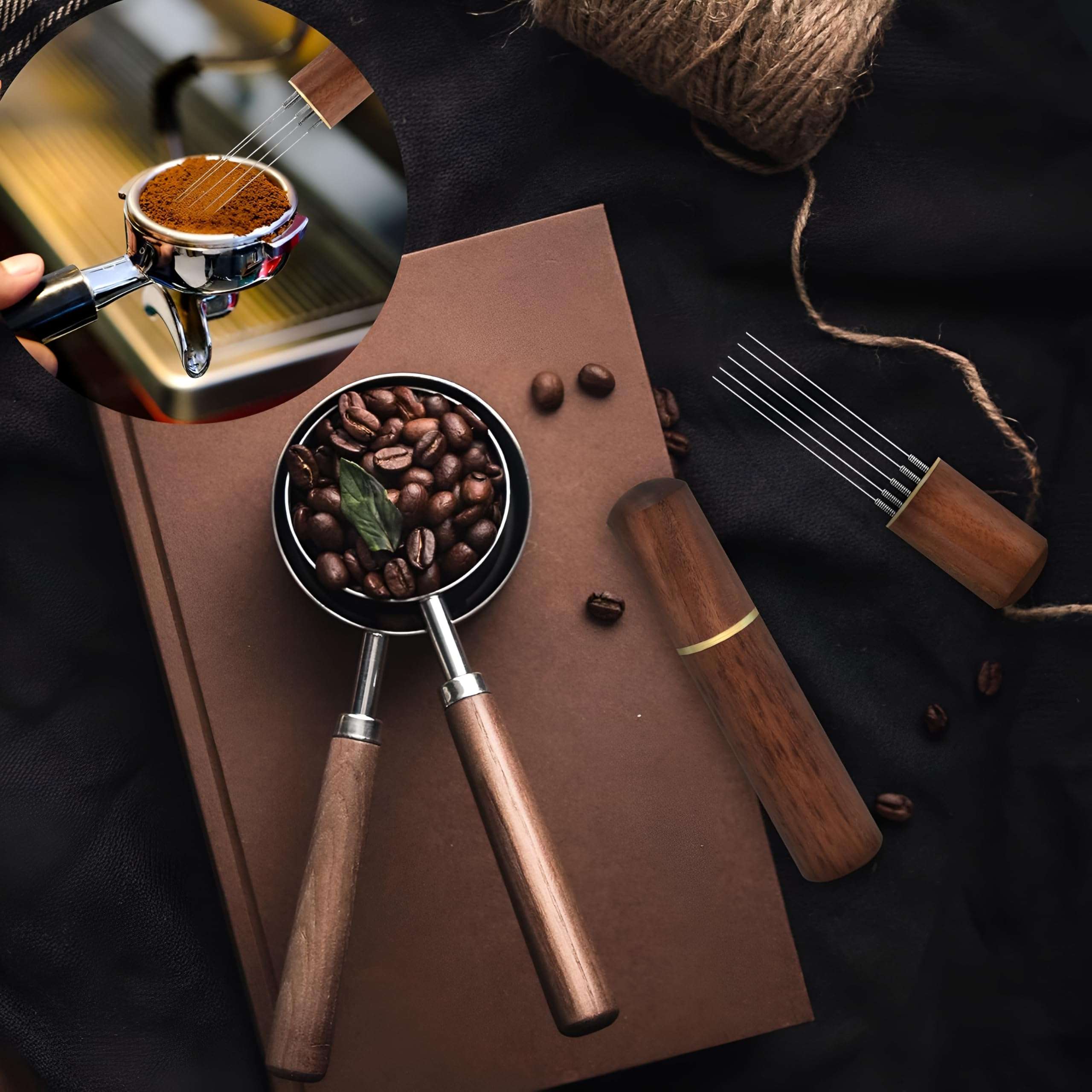 PiyuBind Espresso Coffee Stirrer – 5 Needles WDT Tool 0.4mm with Natural Rosewood Handle & Stand, Espresso Distribution Tool for Even Tamping, Espresso Prep Tool for Baristas & Home Coffee Lovers 4