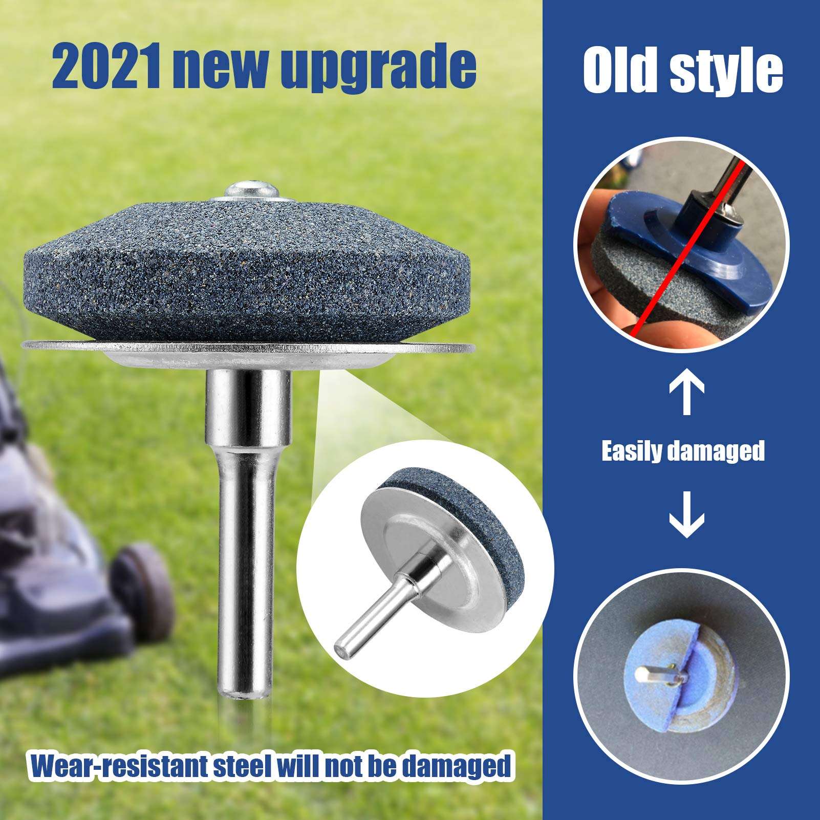 【New】LawnMower Blade Sharpener with Steel Backing 3Pack,Universal Multi-Sharp Rotary Lawn Mower Blade Sharpener and Free Balancer for Any Power Hand Drill,high temperature resistance and hardness 3
