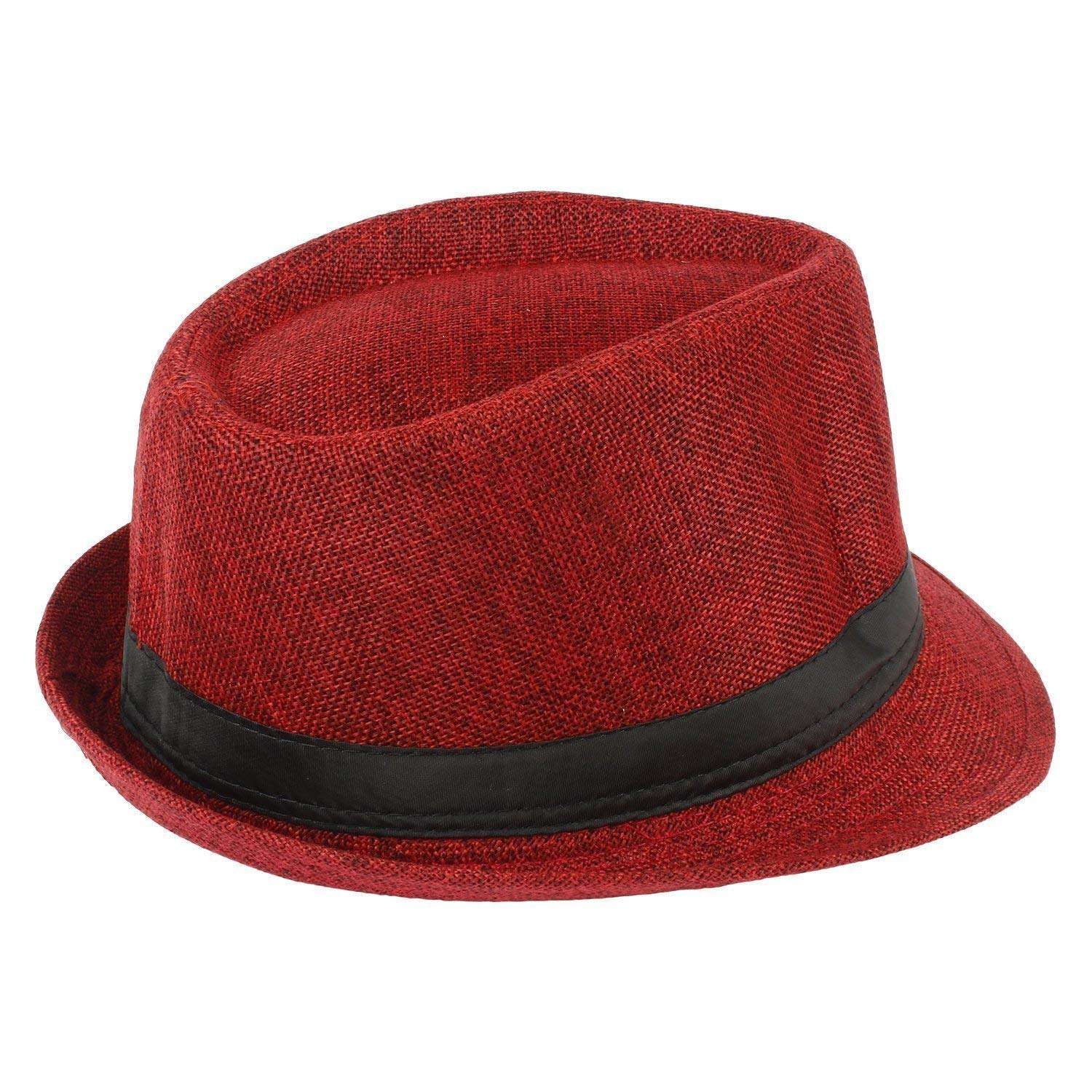 Wizme Men Fedora Wide Brim Hat (Red) 4
