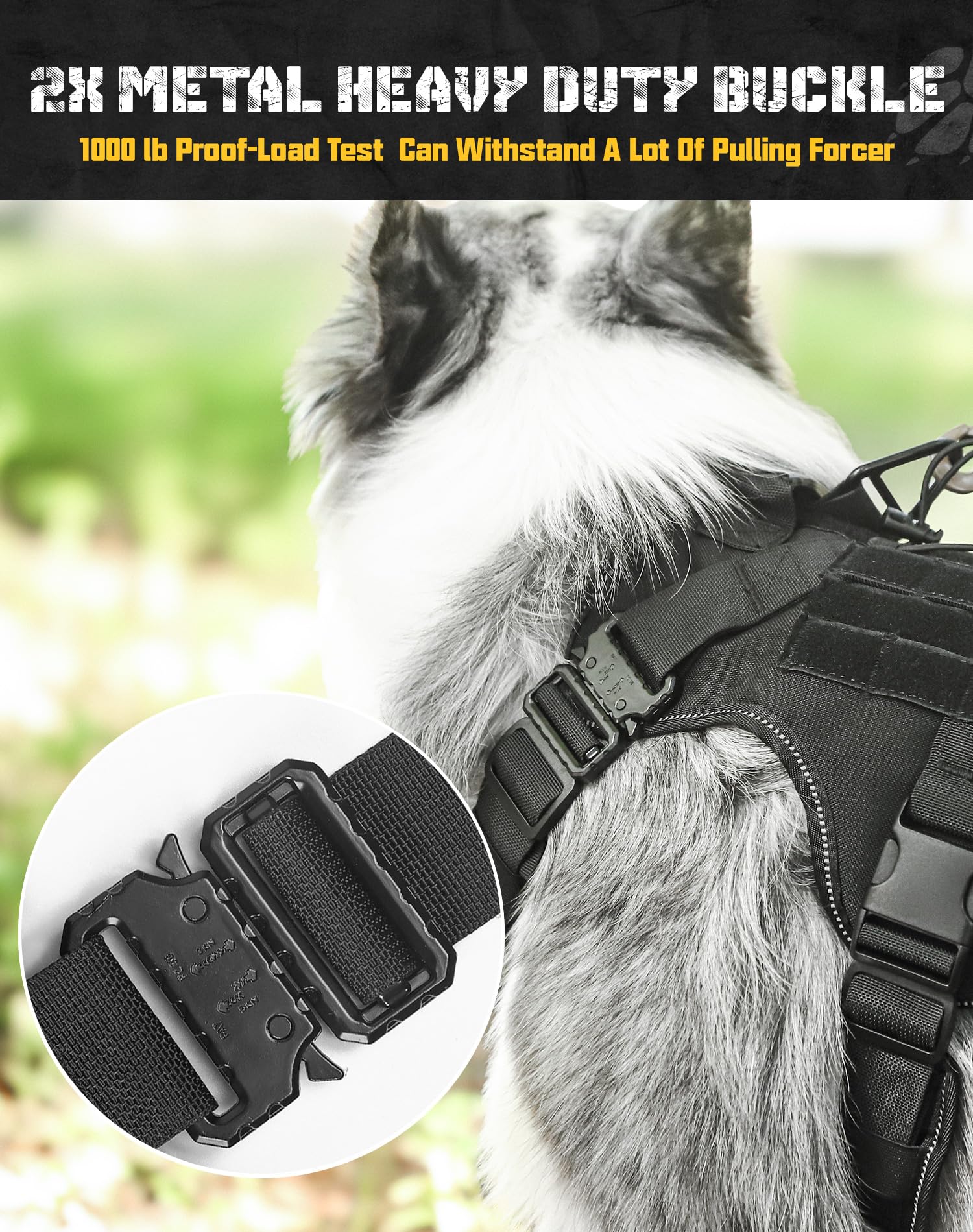 Saboos Dog Harness No Pull Military Dog Harness with Handle & Molle Easy Control Service Dog Vest Harness Training Walking Adjustable Reflective Tactical Pet Harness Black M 5