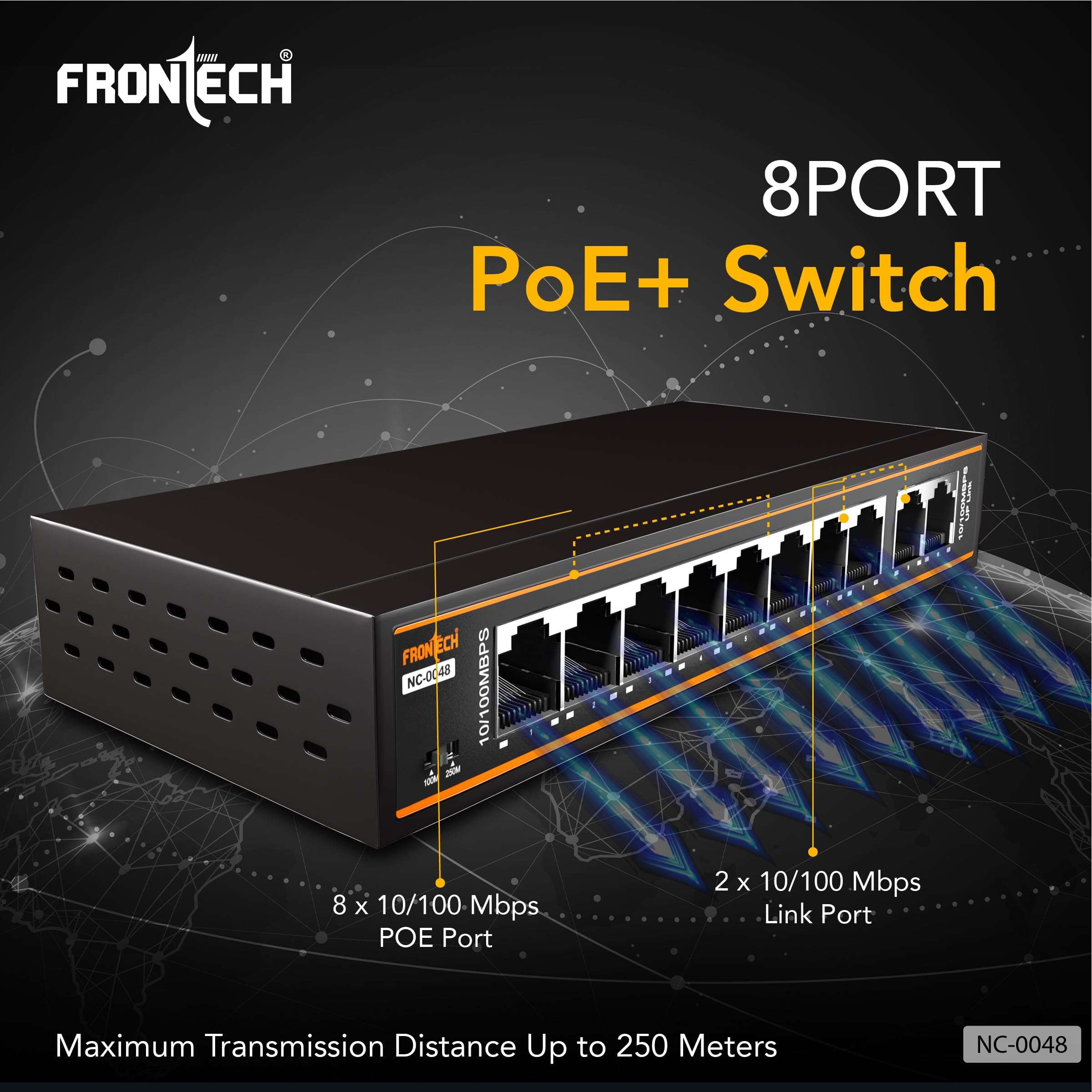 Frontech 8 Port PoE+ Switch with 2 Uplink Ports, 120W PoE Budget, Fast Transmission, Plug & Play, Wall Mount, 2-Year Warranty (NC-0048) 4