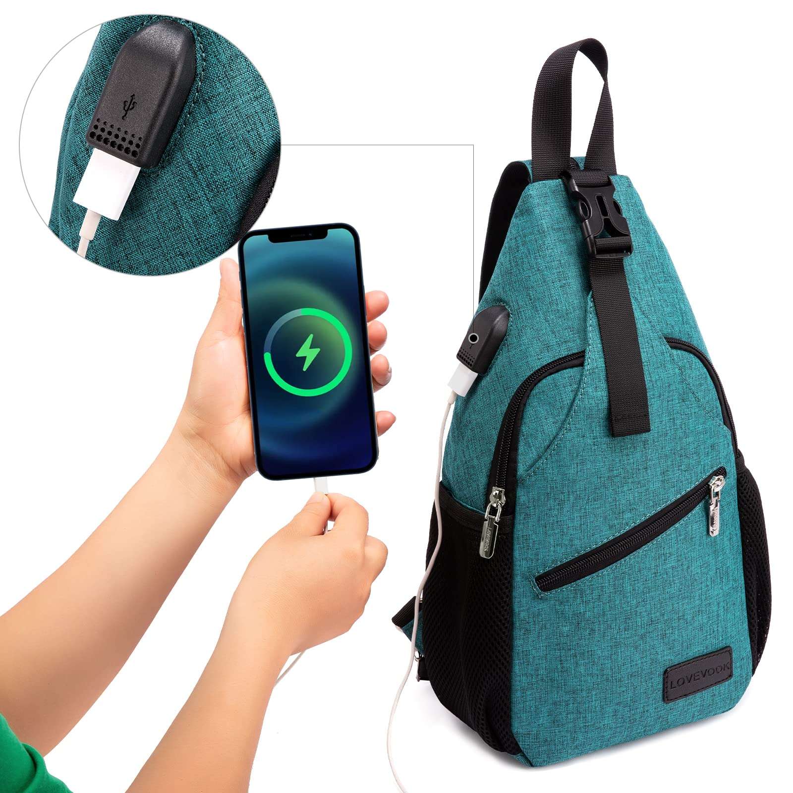 LOVEVOOK Sling Bag for Women Casual Daypack Nylon Crossbody Sling Backpack Travel Shoulder Bag Hiking Daypack (Green) 6