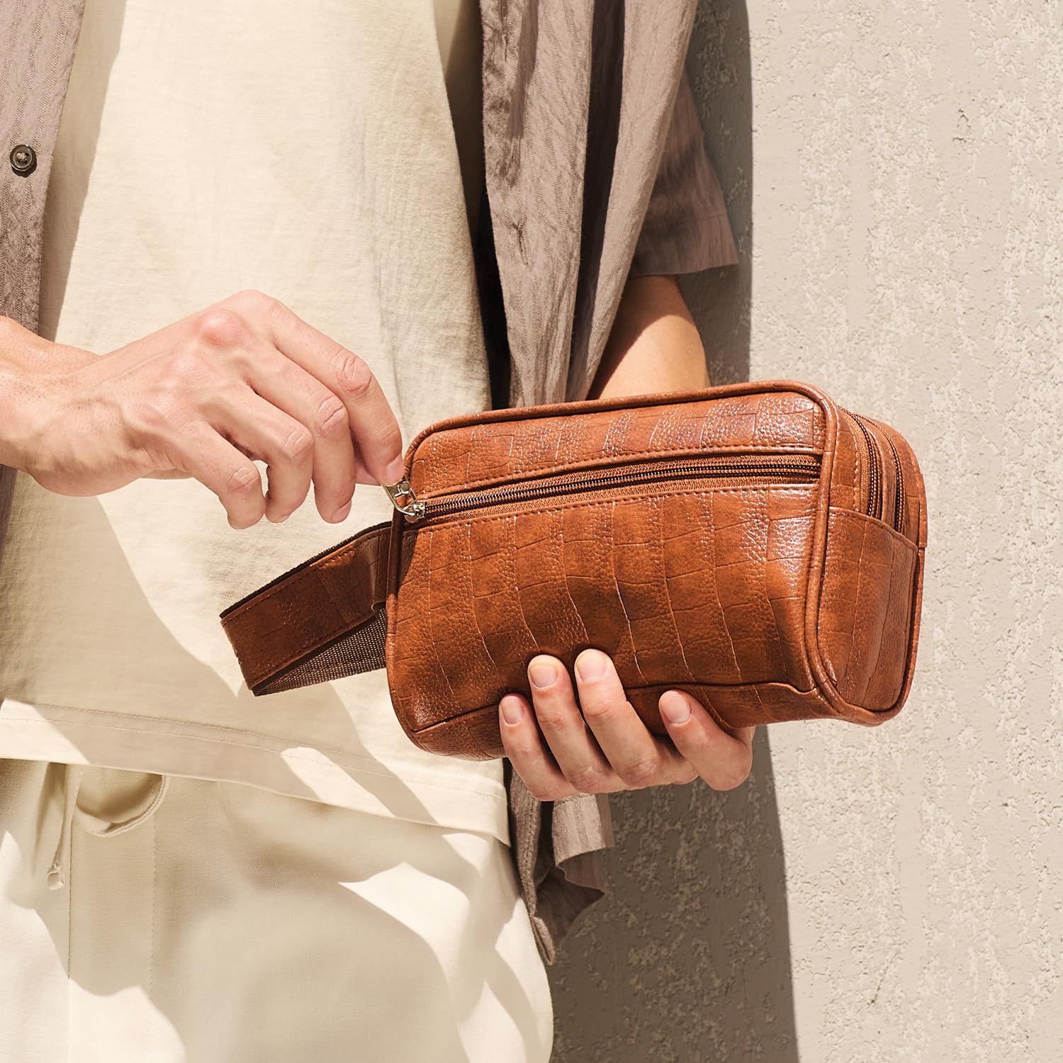 Lifelong Toiletry Bag for Men & Women | Vegan Leather Travel Pouch | Shaving Kit, Grooming & Makeup Organizer | Toiletry Bag for Travel, Gym, Daily Use, Cosmetics, Toiletries & Essentials (Tan) 1