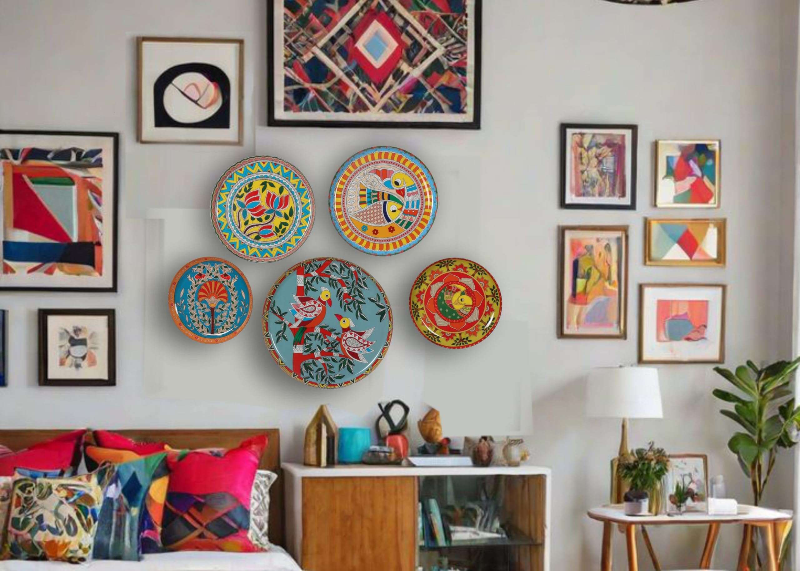NEXTSTEP 1 Madhubani Iron Wall Plates Hand-Painted Traditional Indian Art for Home Décor Set of 5(Multicolor). 4