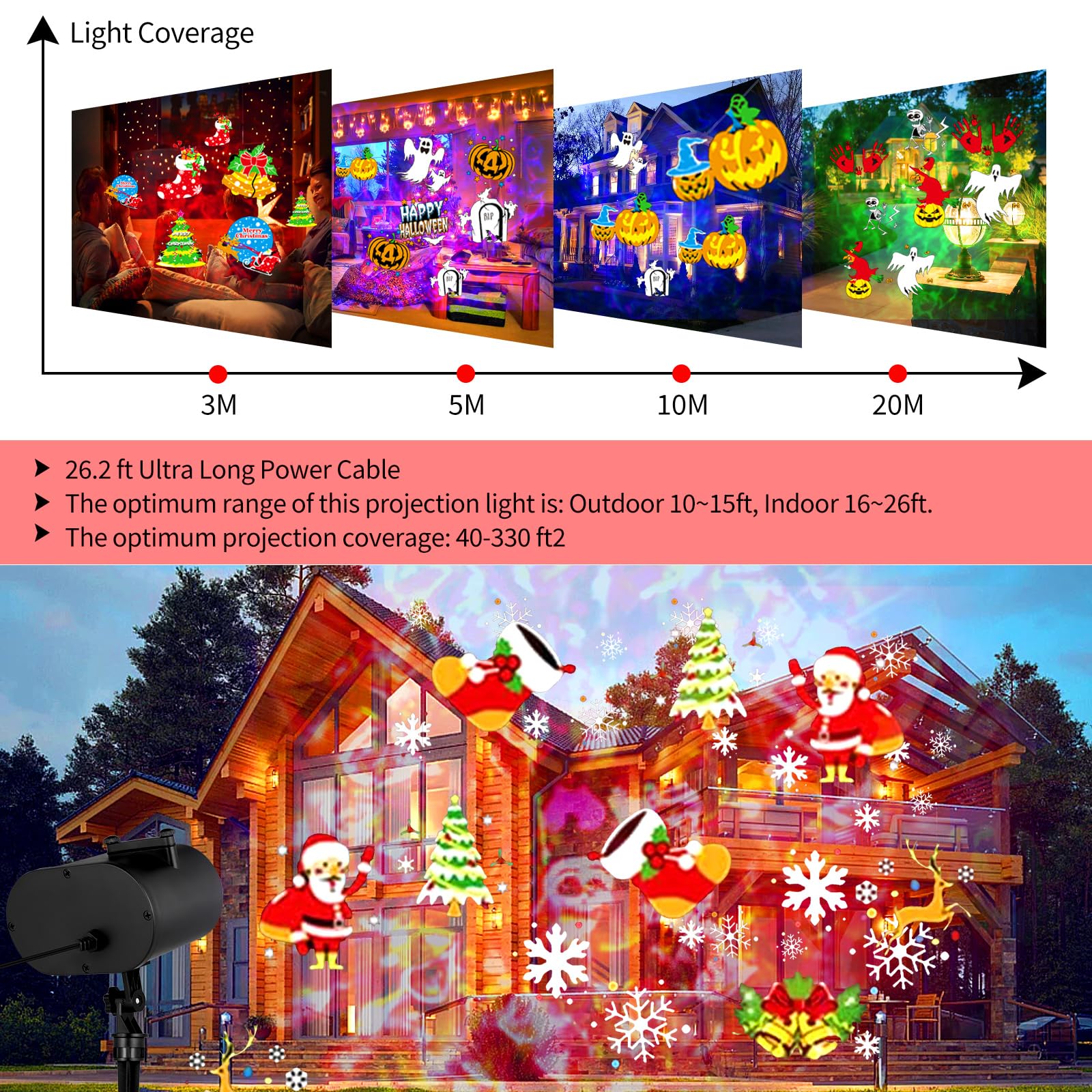 Halloween Christmas Projector Lights Outdoor, 15 Colors Ocean Wave and 12 Slides Patterns Halloween Christmas Decorations Holiday Projectors LED Waterproof Lights for Outside House Window Wall Decor 6