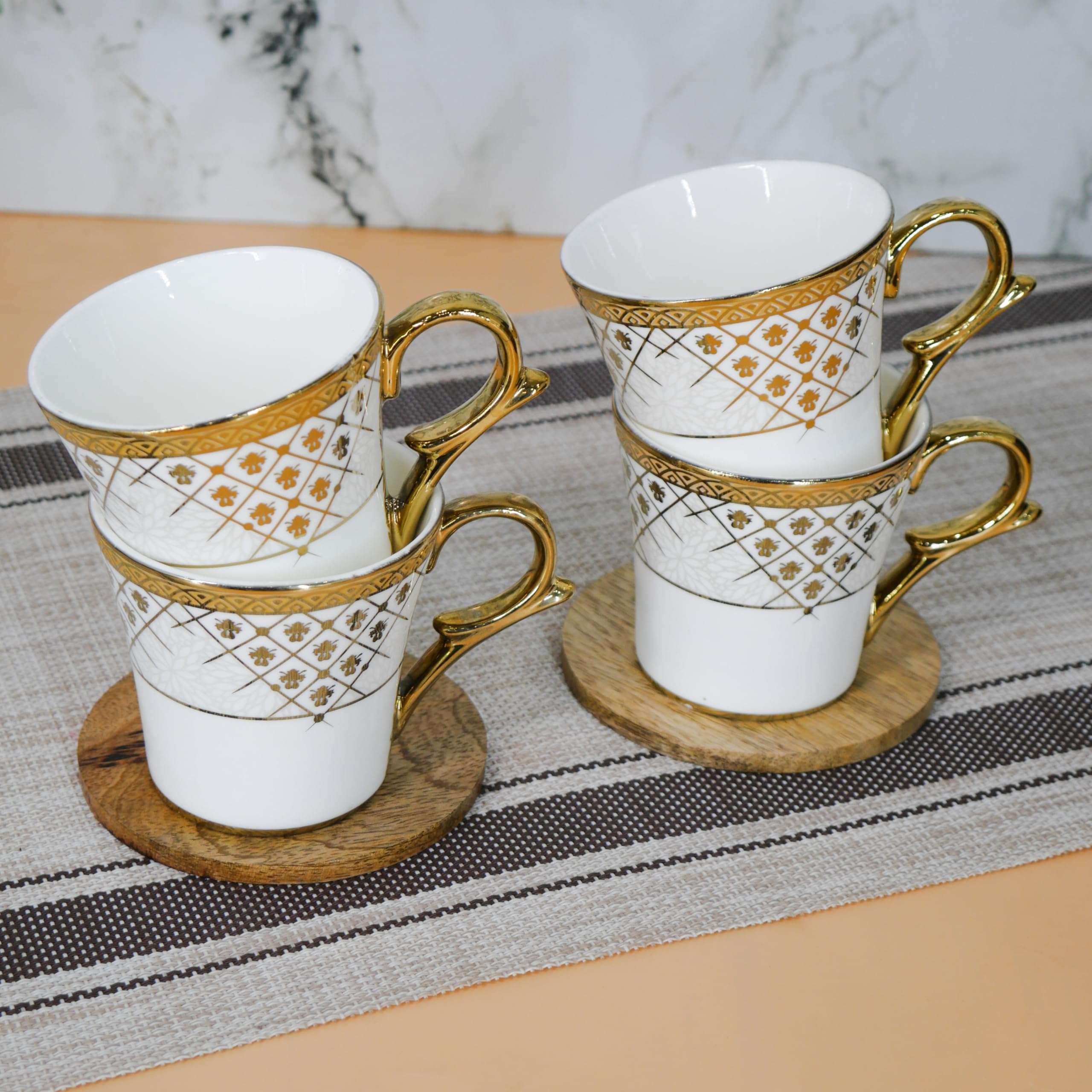 Femora Premium Golden Rajasthani Mandana Design Ceramic Coffee & Tea Cup Set of 4, 160 ML 3