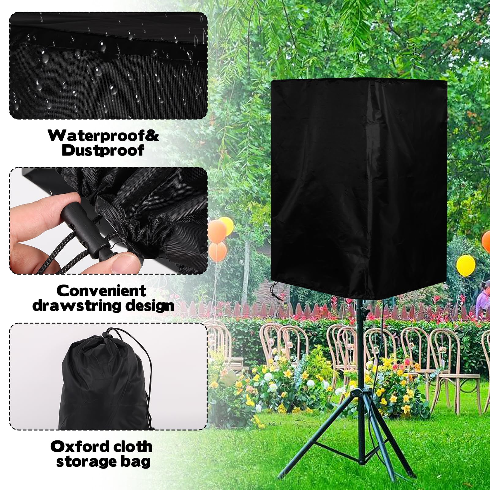 2 Pack 15 Inch Outdoor Speaker Covers, Black UV Protection PA/DJ Speaker Covers for Powered Speaker Mounted on Stand Oxford Fabric Speaker Protective Covers for Waterproof Dustproof 4