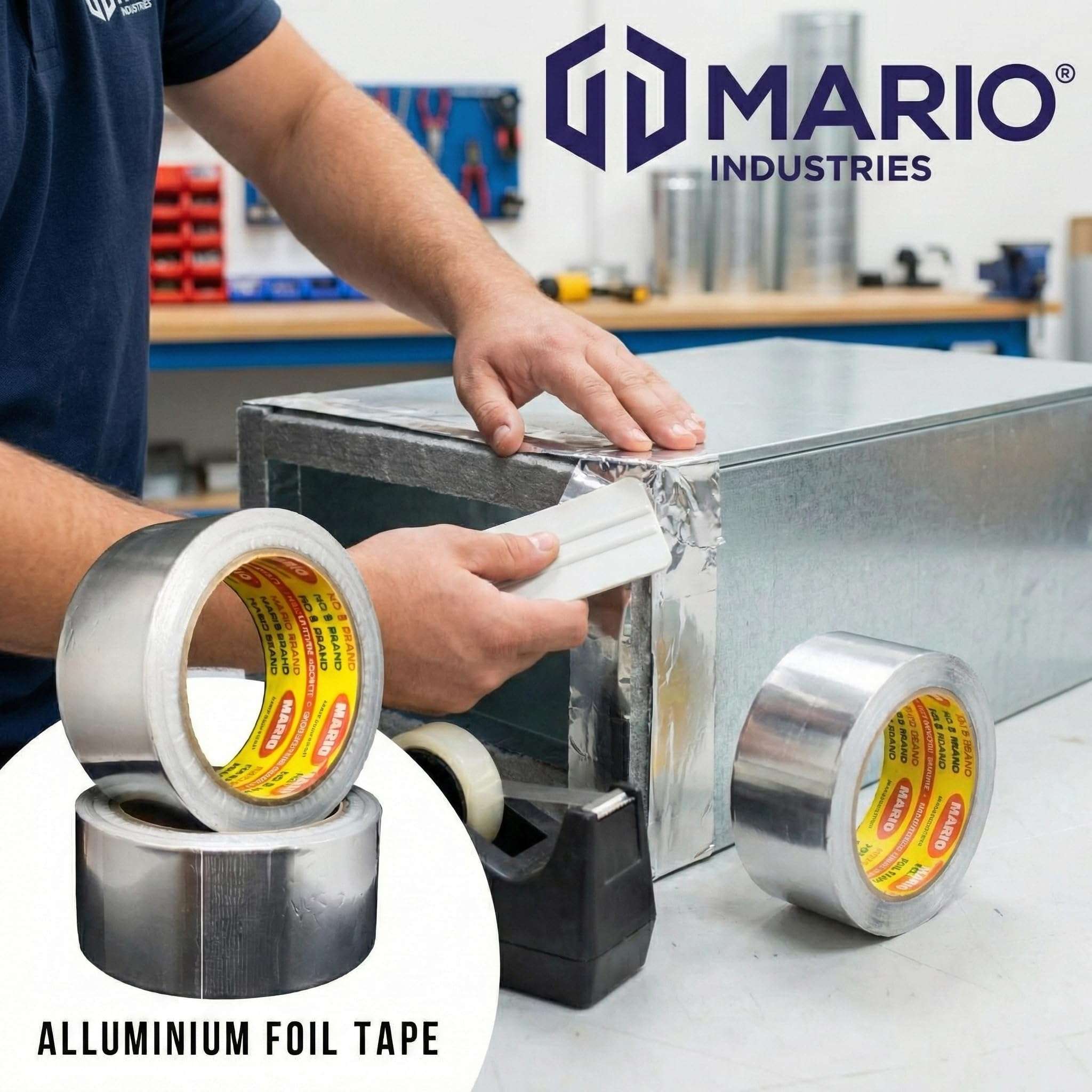 Mario Aluminium Foil Tape – Silver Tape – 72mm (3 inch) Width, 20mtr Length–1 Roll – Heavy-Duty Foil Tape for Air Duct Sealing, HVAC, AC Ducting, Pipe Insulation & High-Temperature Applications 6