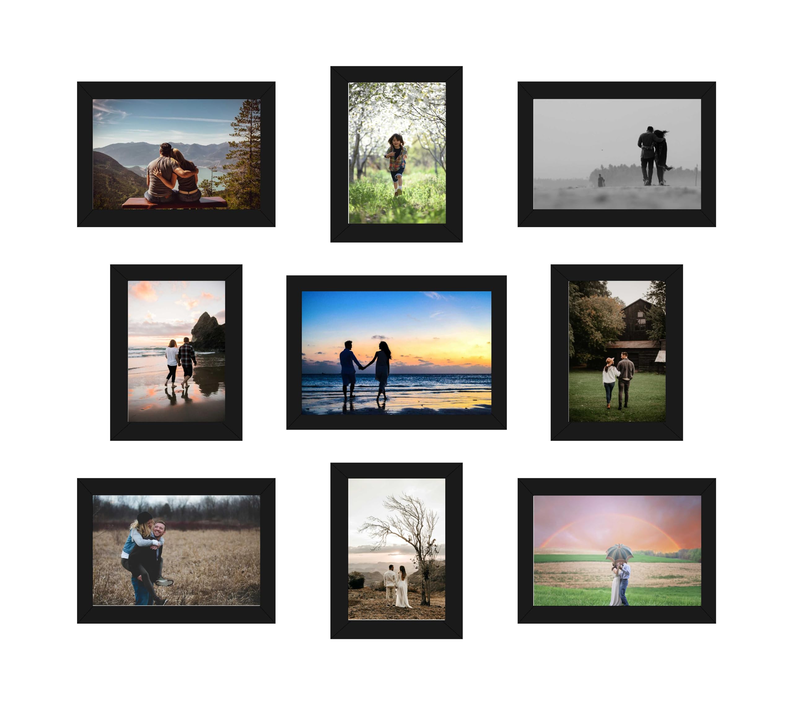 HK PRINTS Photo Frame for Home Office School Decoration 9 Frames Collage for Wall Hanging (4x6, 5x7, 6x8 Inch, Synthetic Wood, Plexiglass) F-1 1