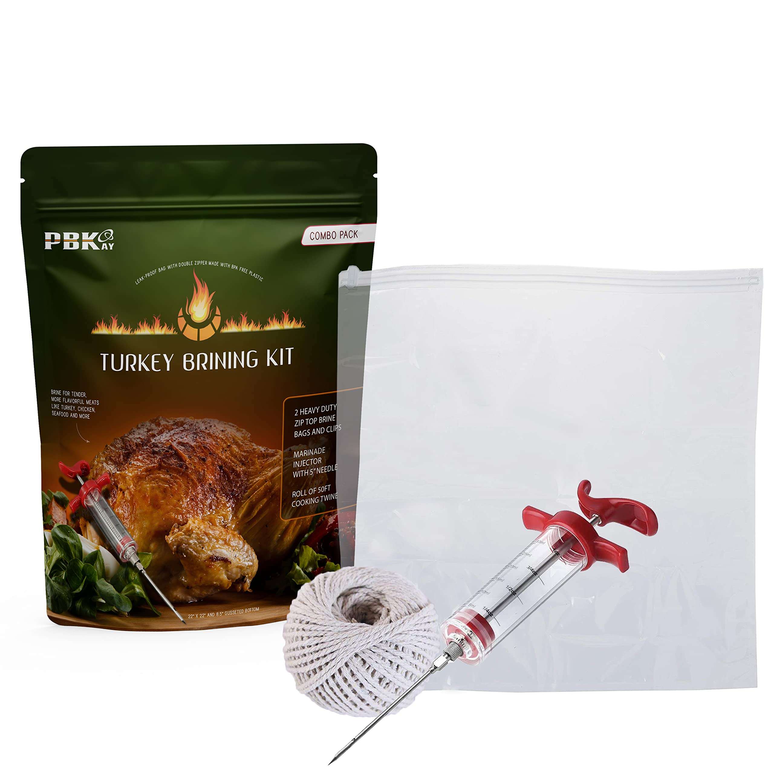 Large Turkey Brine Bags, Combo Pack - Marinade Injector - Roll cooking Twine - XL Heavy Duty Leakproof, Food grade BPA free 3