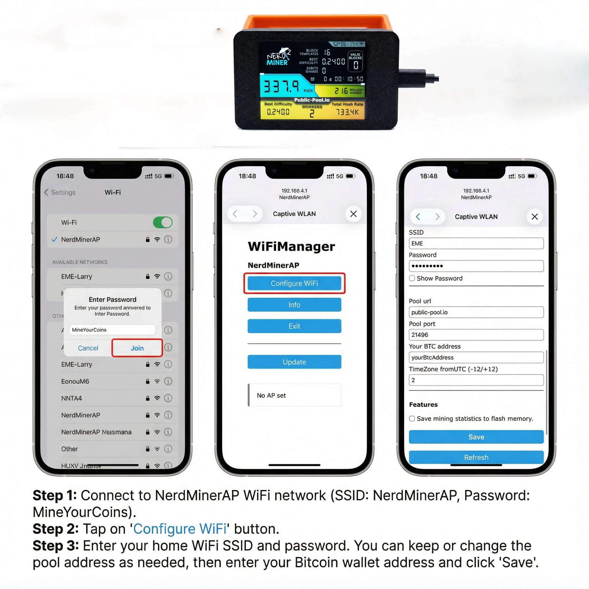 NerdMiner V2 max 350K 2.8in Display BTC Bitcoin Lottery Miner Solo Mining Crypto Mining Hardware BTC Table Gadget, Low Power USB Miner Alternative, Mini BTC Miner for Beginners (Black) 3