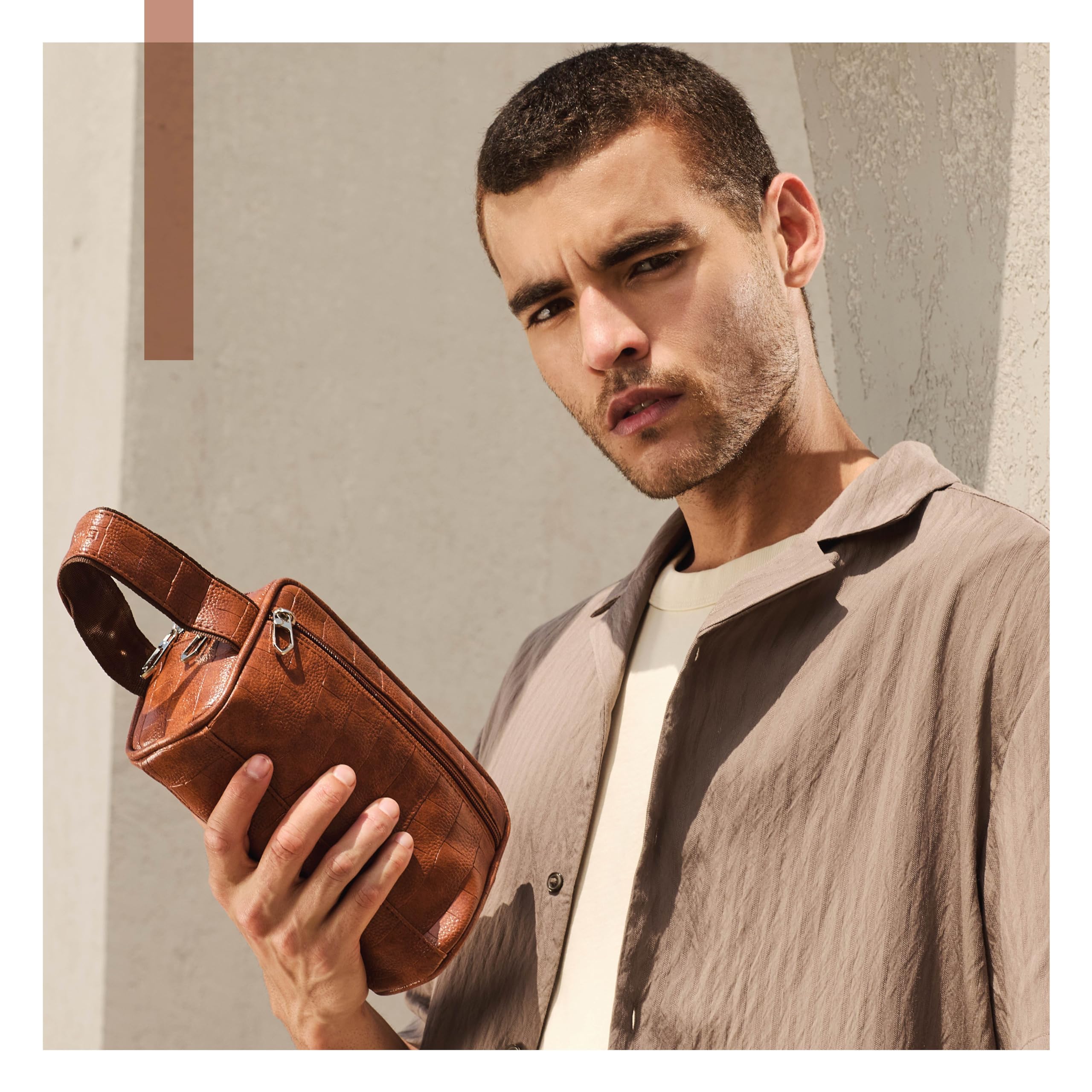 Lifelong Toiletry Bag for Men & Women | Vegan Leather Travel Pouch | Shaving Kit, Grooming & Makeup Organizer | Toiletry Bag for Travel, Gym, Daily Use, Cosmetics, Toiletries & Essentials (Tan) 5