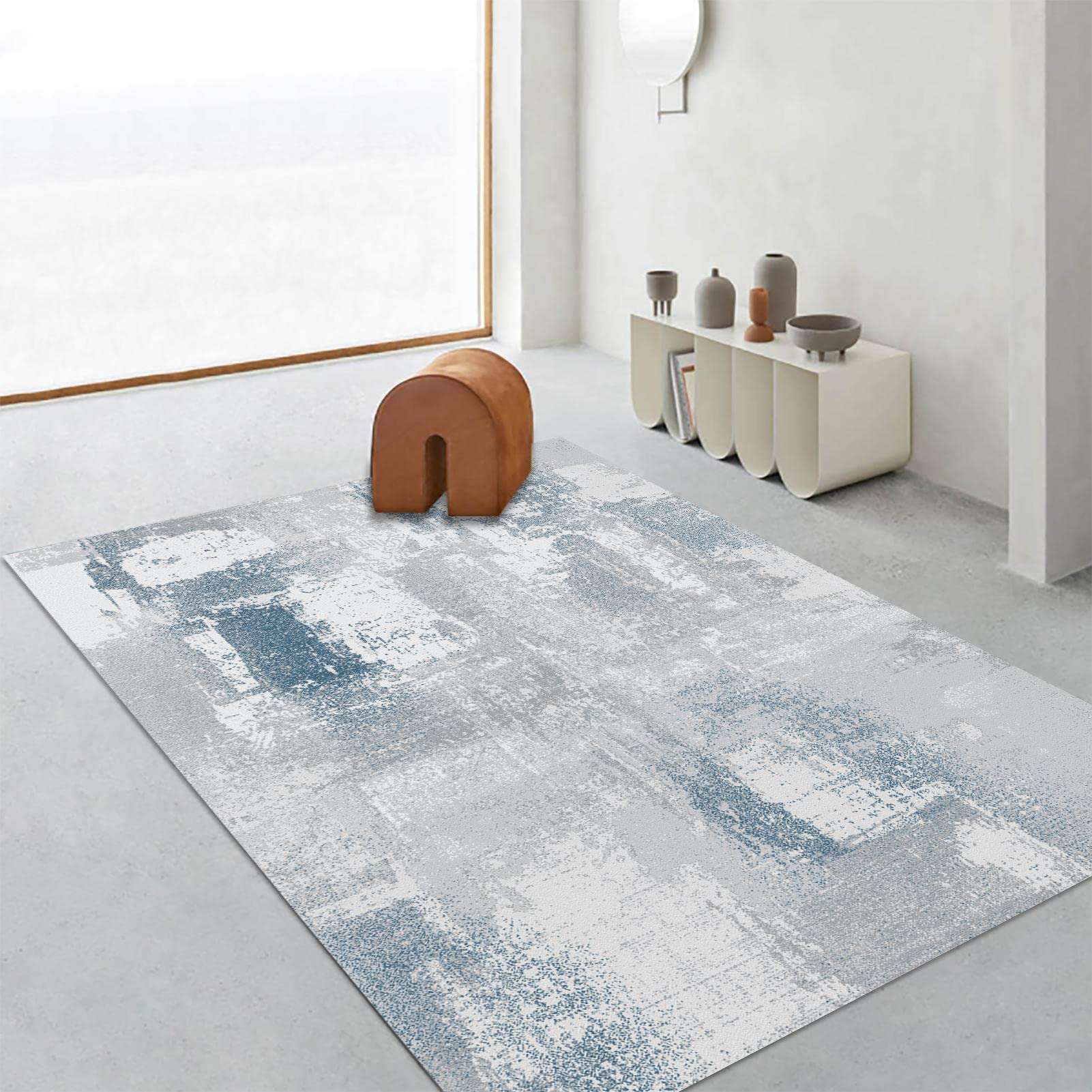 FINOREN Artistic Abstract Area Rug.Lattice-Lake Blue,4x6 Feet,Suitable for Bedroom,Living Room,Apartment,Machine Washable Non-Slip Soft Modern Interior Rug,Smudge-Proof,Non-Shedding. 1
