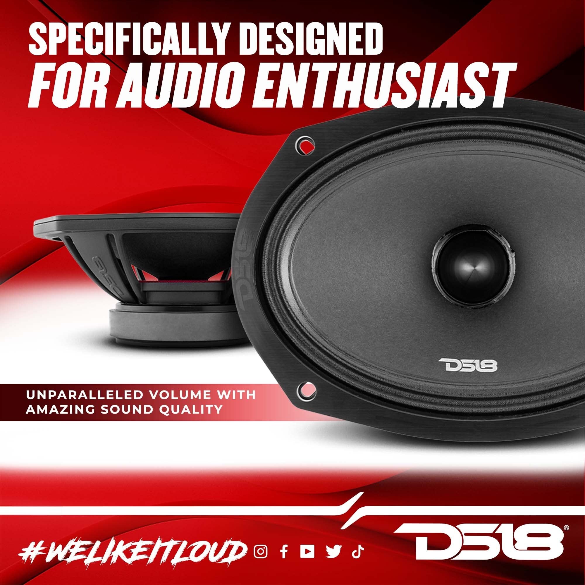 DS18 PRO-ZXI694BM 6 X 9 Inches Pro Audio Mid-Range Loudspeaker with Bullet and Grill 600 Watts 4-Ohm (1 Speaker) 4
