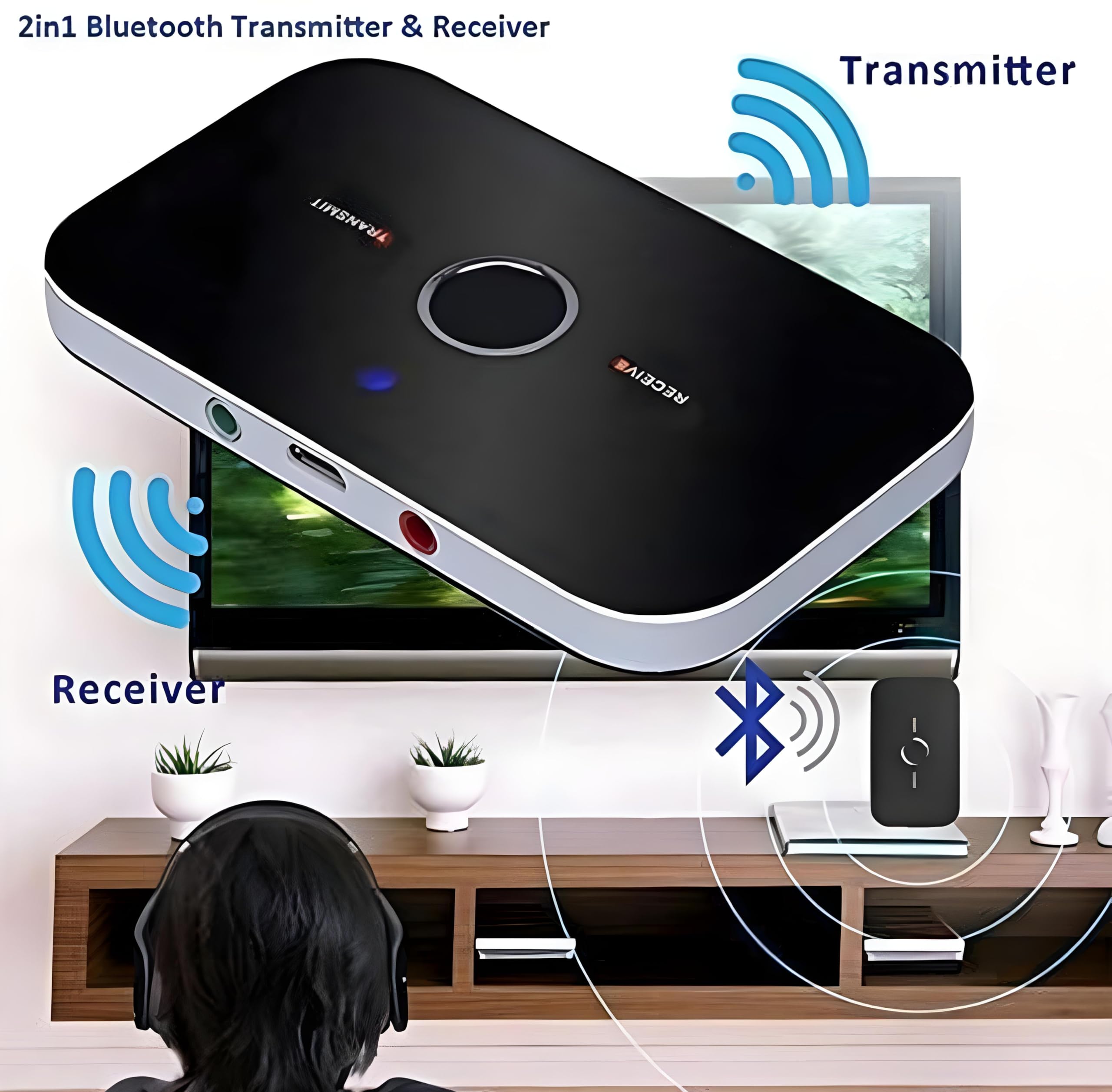 DKP Medicams Bluetooth 2 in 1 Audio Receiver/Transmitter Music Sound Adapter with 3.5 mm Output and BT-4.1 for TV/Home Stereo System Headphones Speakers -EPL-831WA. 5