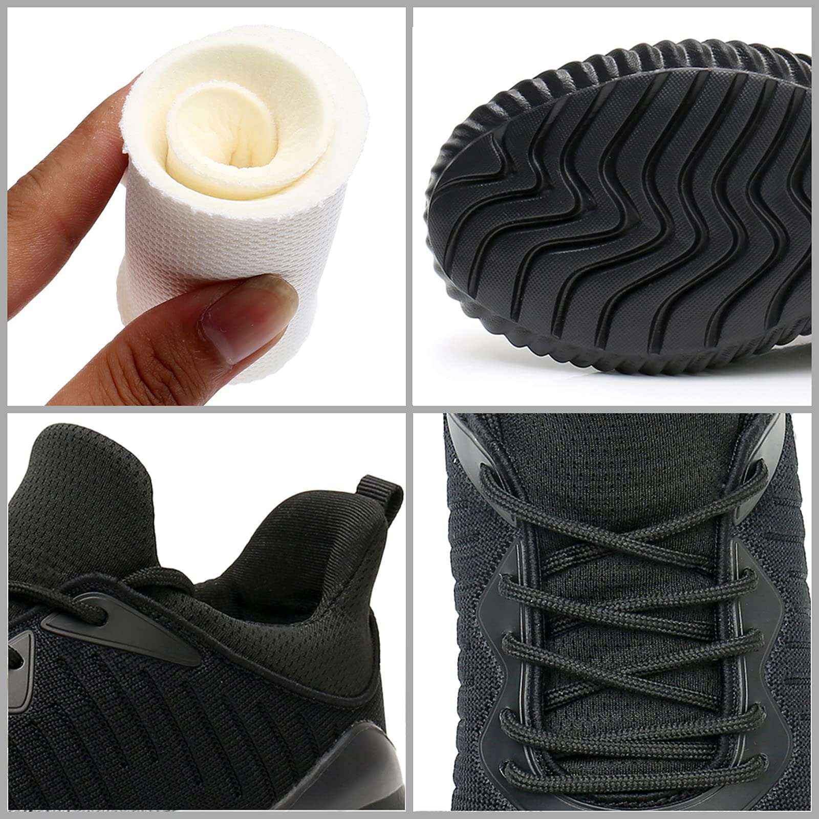 Akk Womens All Black Sneakers - Walking Tennis Shoes Breathable Mesh Running Shoes for Nurses Sports Gym Workout Size 5.5 5