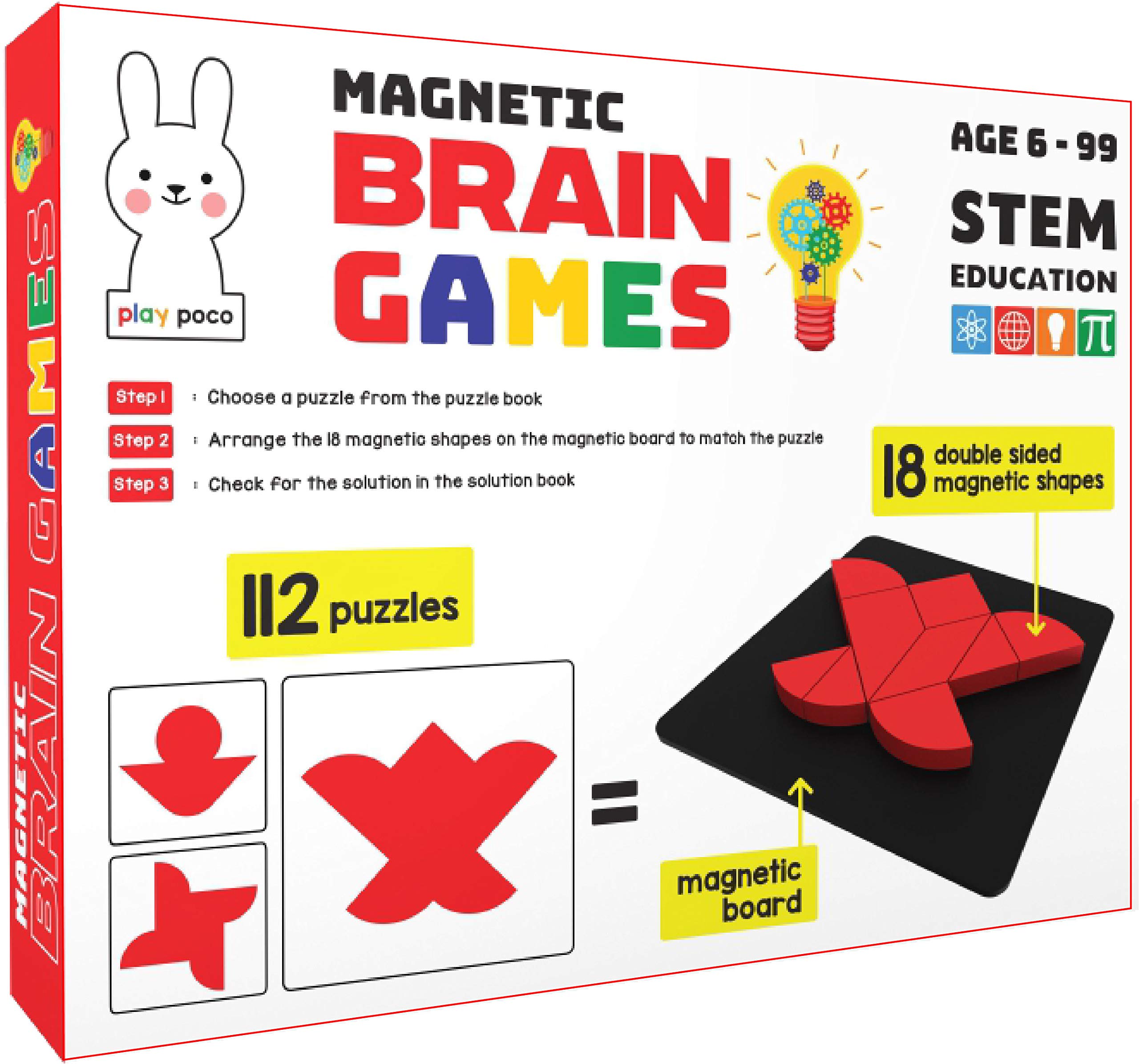 Magnetic Brain Games - with 18 double sided magnetic shapes, Magnetic board, 112 puzzle book, 112 solution book 1