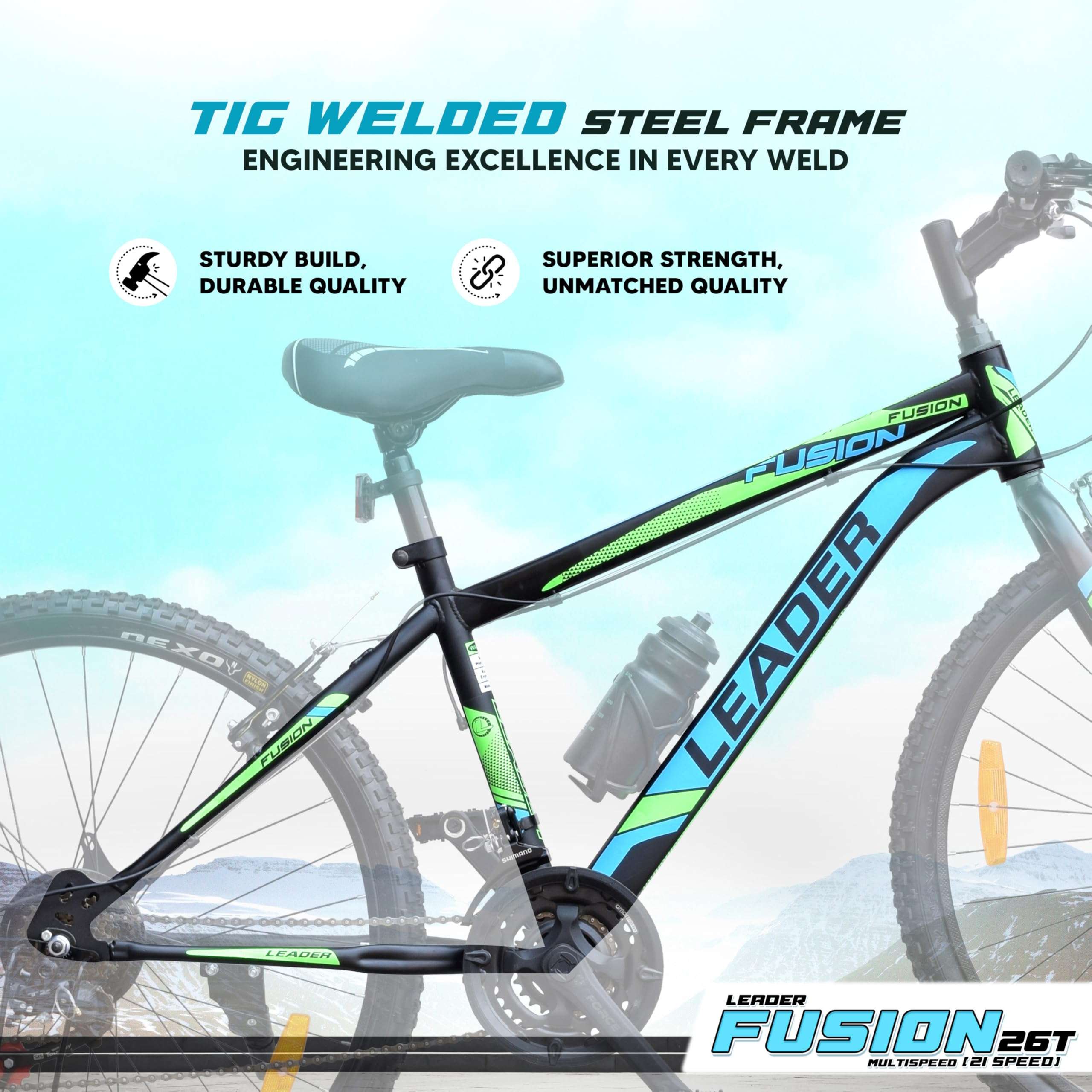 Leader Fusion 26T Multi Speed (21 Speed) Grear Cycle with Rigid Fork and Power Brake - Hybrid Cycle/City Bike 3