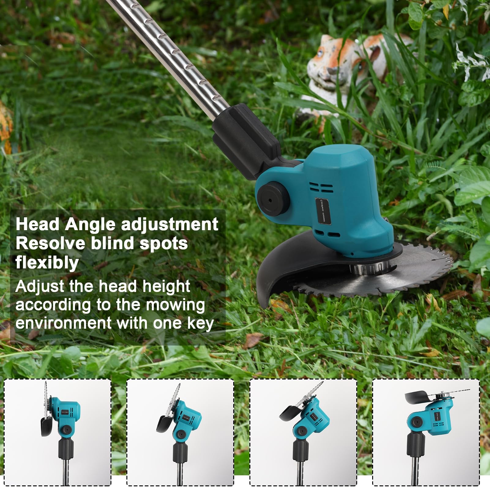 Cordless Electric Weed Eater Brush Cutter, Adjustable Telescopic Grass Trimmer with 980W Copper Motor, 2x21V Batteries & 3 Blade Types, for Courtyards & Shrubs Green 4