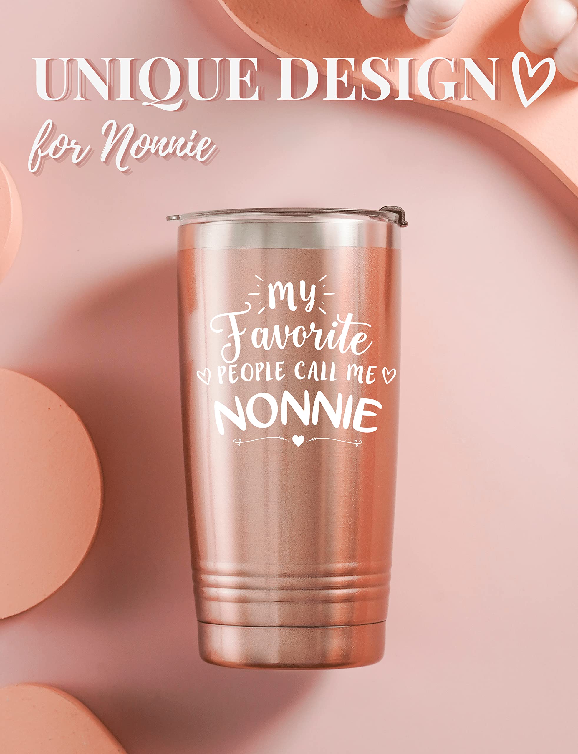Nonnie Gifts for Grandma, Insulated Stainless Steel Wine Tumbler with Lid, For Nana, Gigi, Granny, Grammy, Birthday, Mother’s Day, Christmas gifts, Rose Gold, (20 oz) Call me Nonnie 2