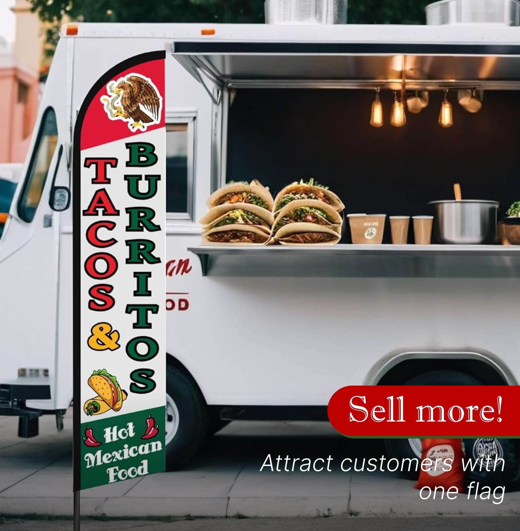 12x2.5 Feet Tall Feather Flags "Tacos & Burritos" - Advertising Replacement Feather Banner - Single Sided Feathers Banners Food Themed - Feathers Flags in Polyester - Flagpole is Not Included 5