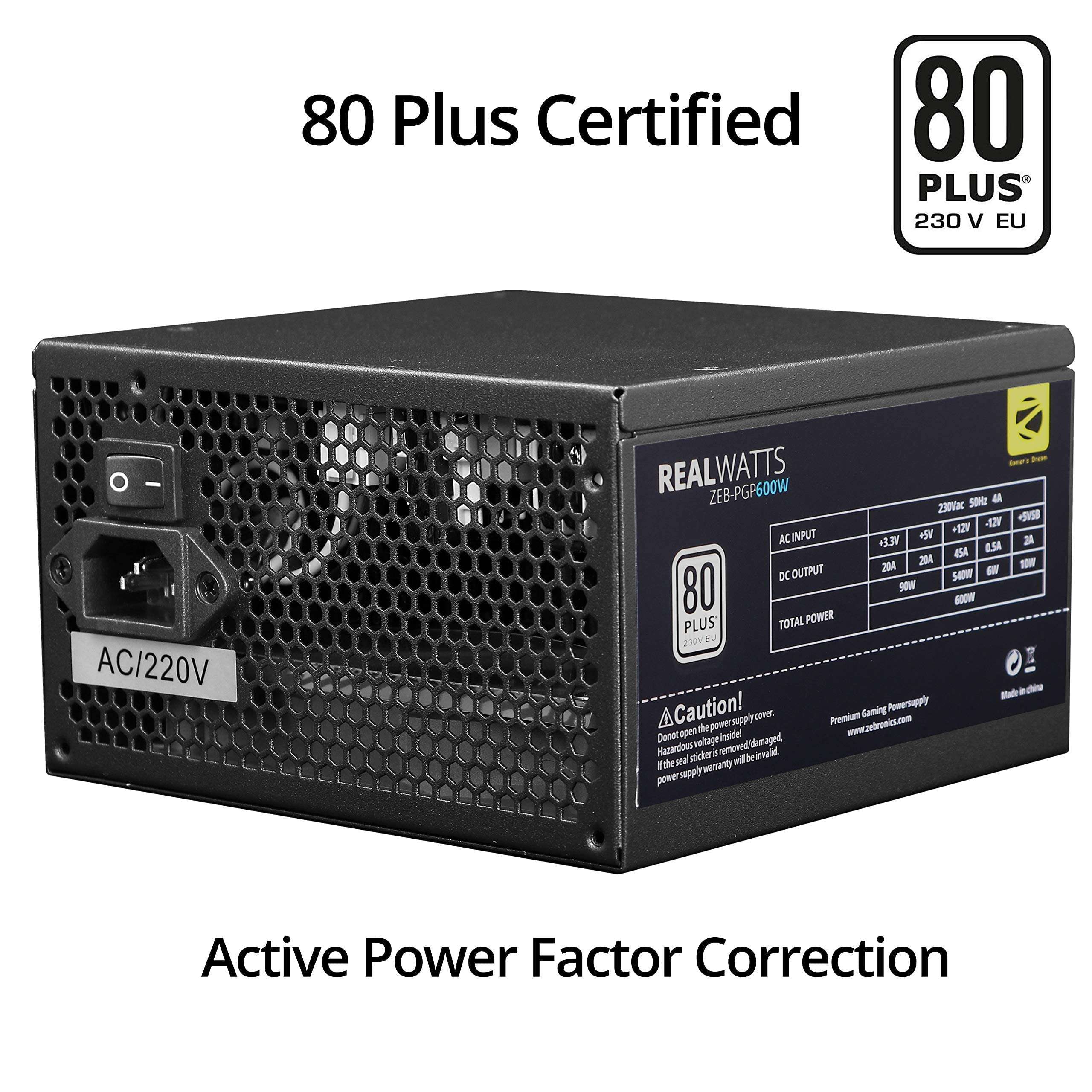 Zebronics Gaming High efficiency 600watts power supply with 80+ certification, comes with dual PCIe and long cables - PGP600W 2