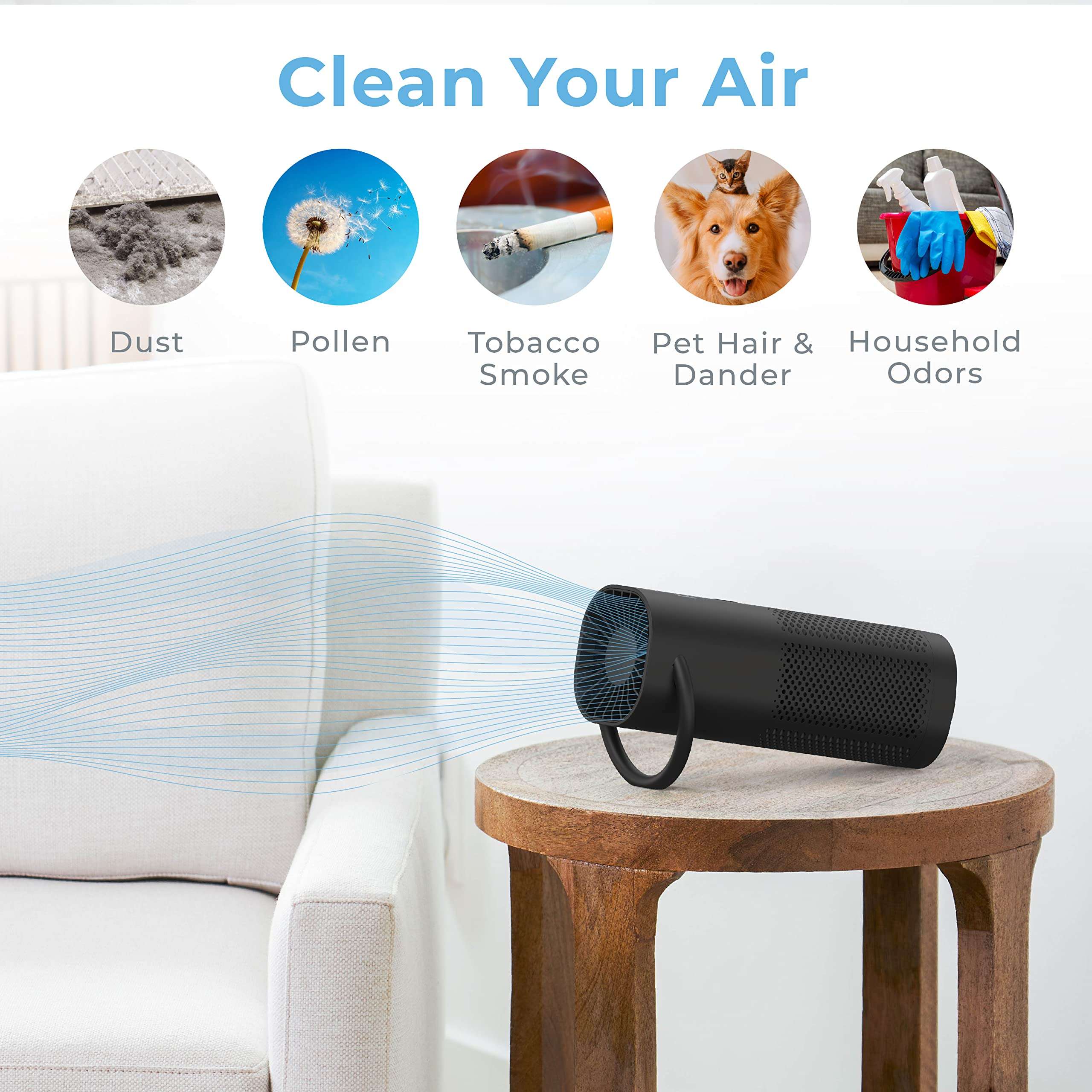 Pure Enrichment PureZone Mini Portable Air Purifier - Cordless True HEPA Filter Cleans Air & Eliminates 99.97% of Dust, Odors, & Allergens Close to You - Cars, School, & Office (Black) 4