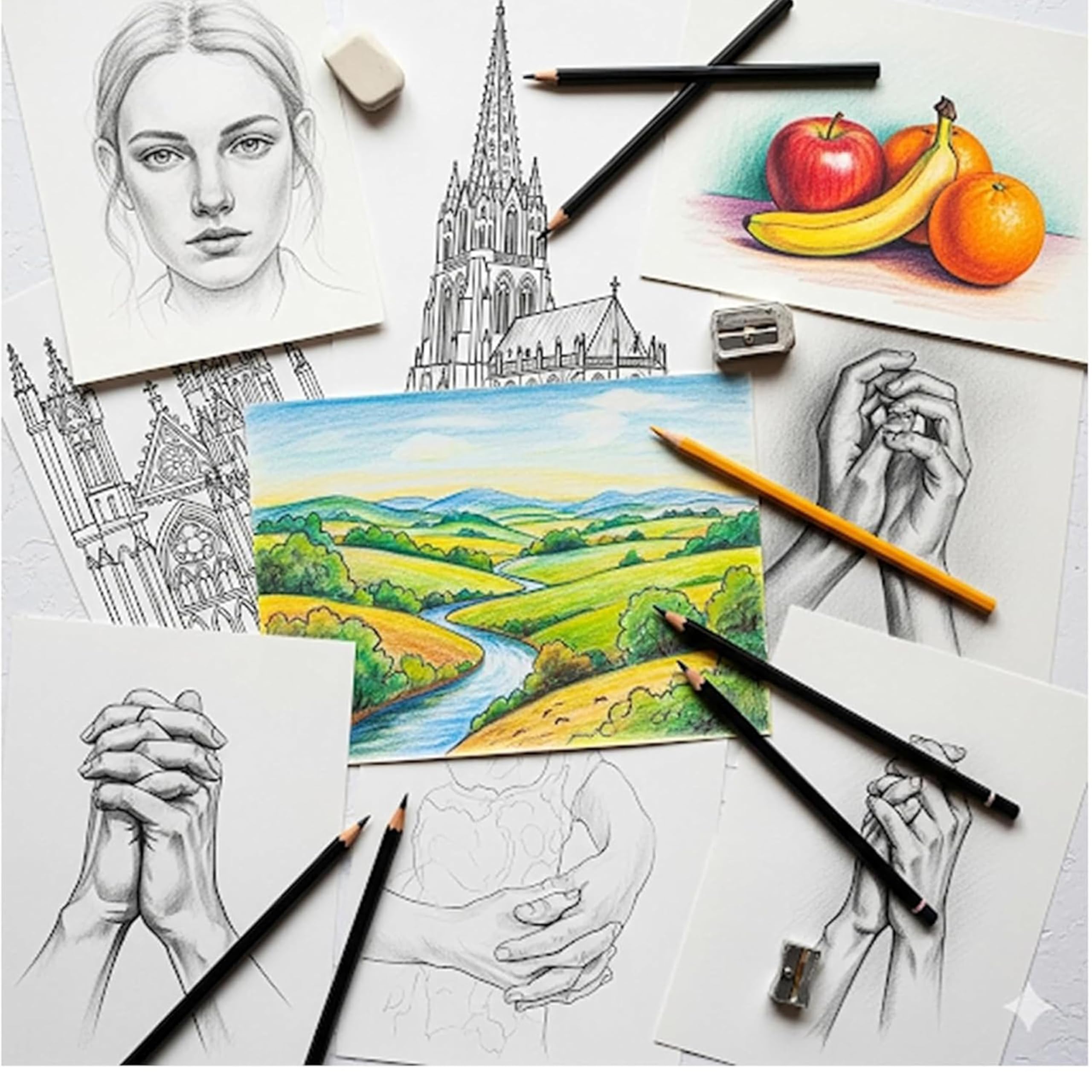 Suvigya A4 Size, Pack of 25, 140 GSM Cartridge Paper Drawing Sheets with Storage Card Folder, 21x29.7 cm, White 6