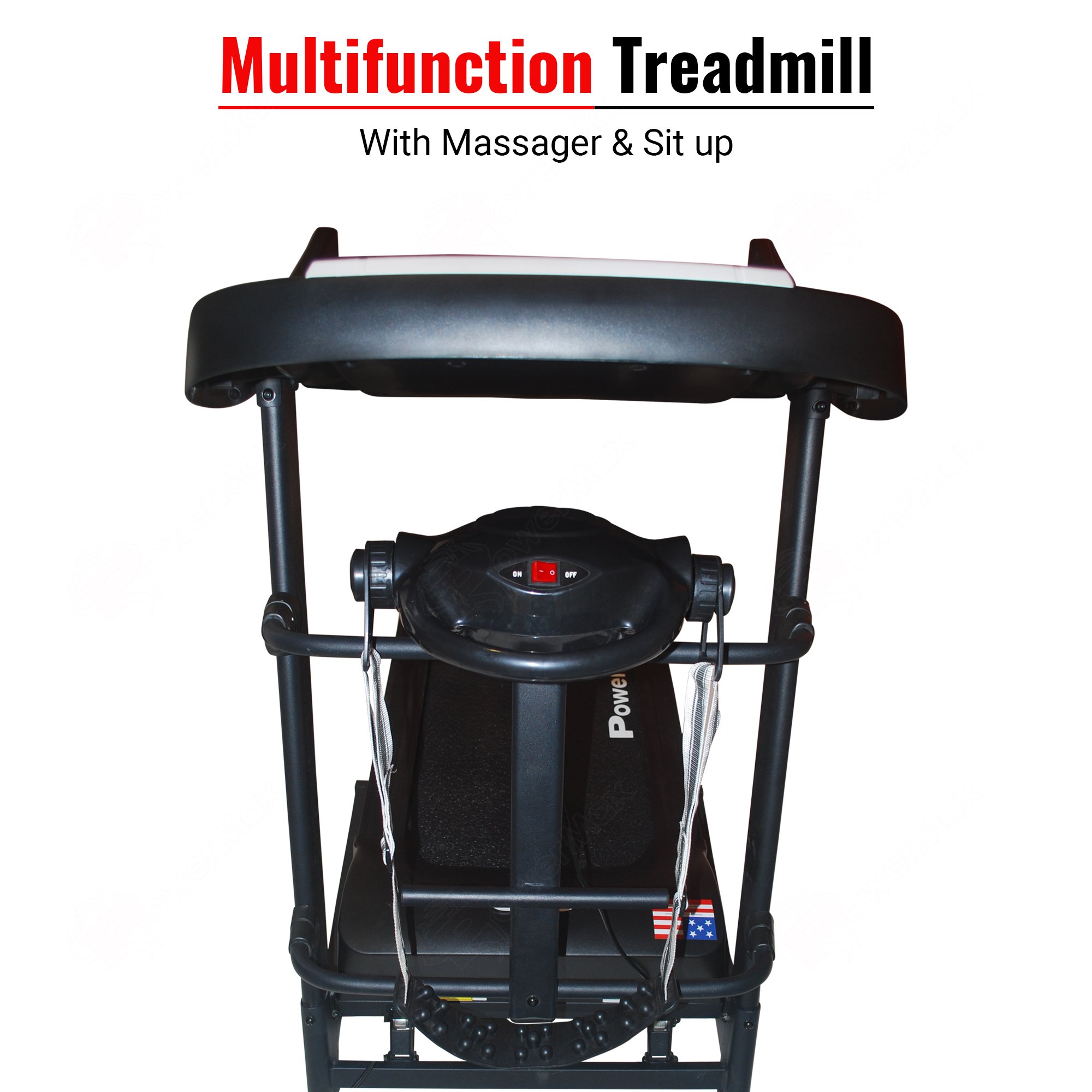 PowerMax Fitness TDM-100M (4HP Peak) Multi-Function Treadmill For Home Use With Massager |treadmill for 105Kg user weight| 6 Level Incline | Top Speed:14.8 Km/hr Spring Resistance | LED Display | AUX 5