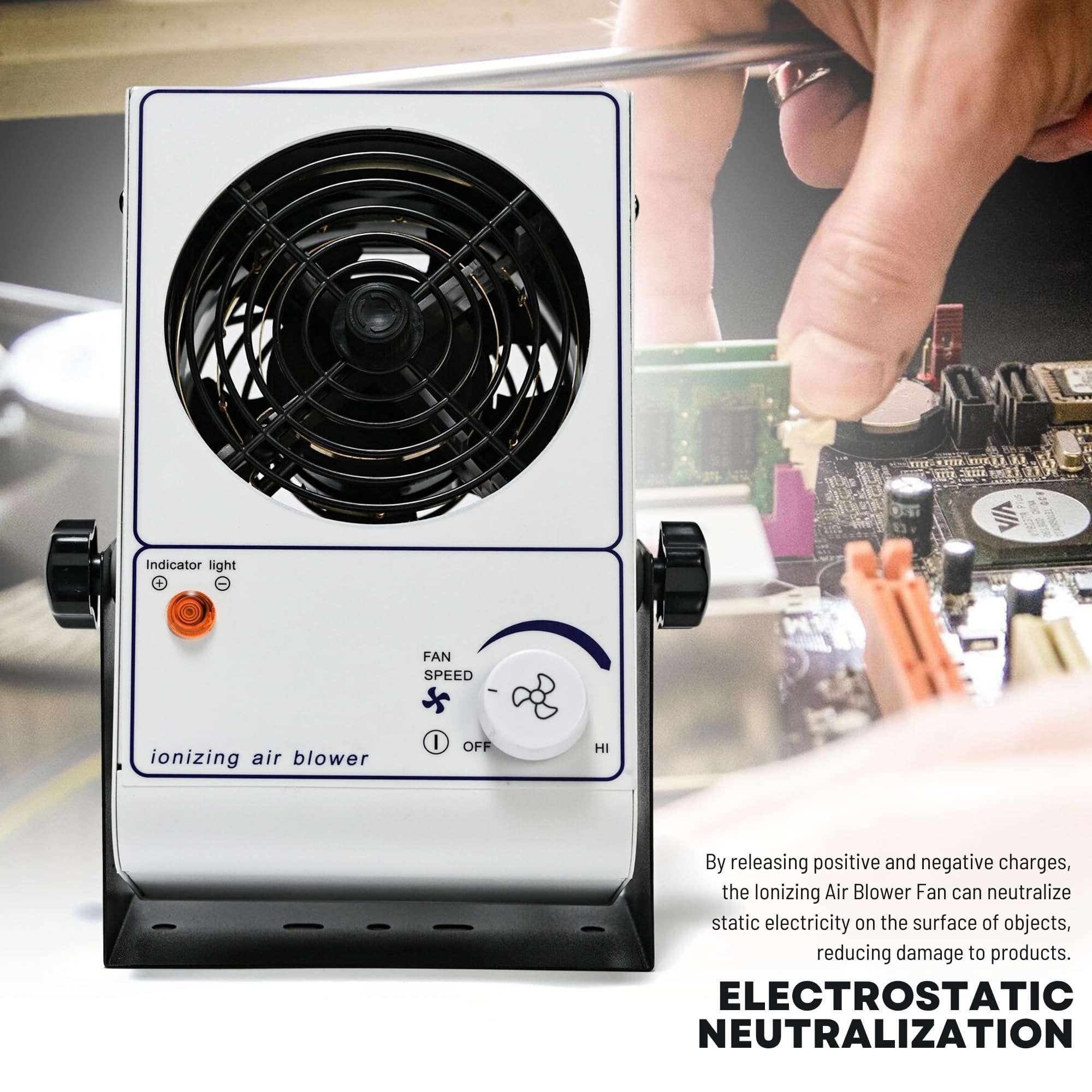 Ionizing Air Blower Fan Ion Anti-Static Elimination Discharge ESD Blower Fan 110V Ionizer Desktop Fan Eliminator 3