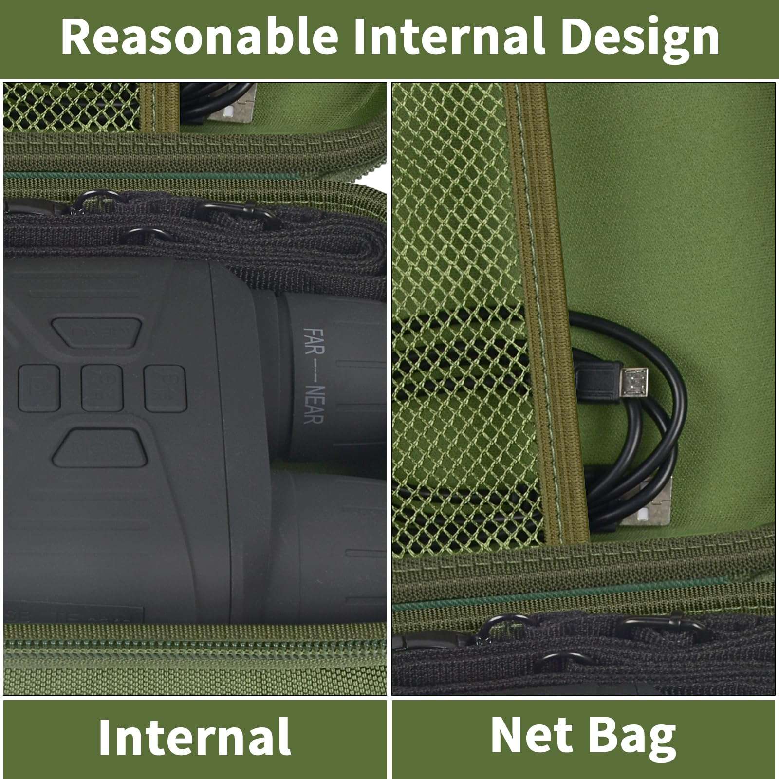 Case Compatible with Fvtga/for Vtiisamao Night Vision for Goggles - 4K Night Vision Binoculars, Holder for Telescopes Optics Scope, Mesh Pocket for 32GB Memory SD Card, Neck Strap (Case Only) (Green) 6