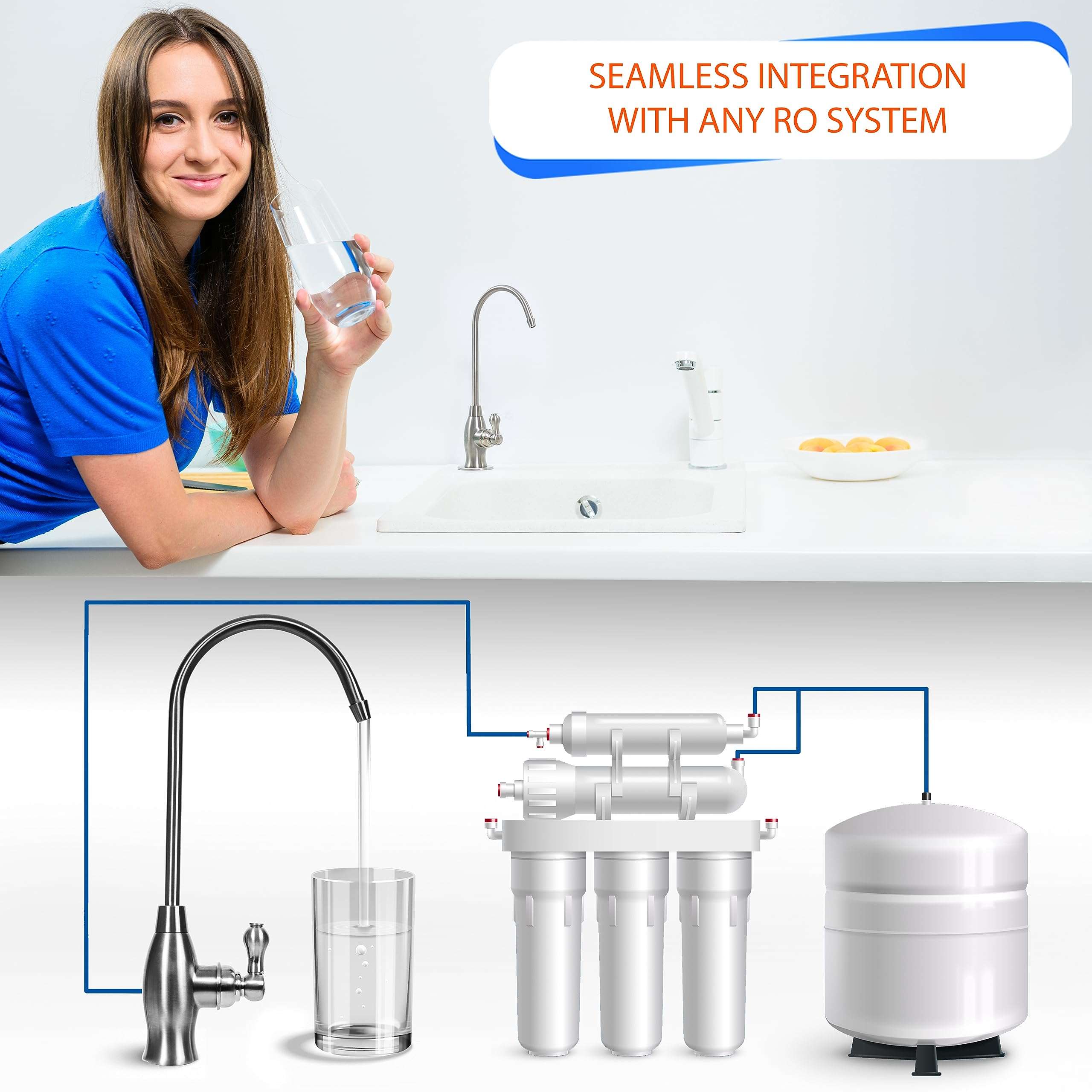 Aquaboon Drinking Water Faucet - Reverse Osmosis Water Filter Faucet - Kitchen Sink Faucets - Non-Air Gap Water Dispenser for Sink - Brushed Nickel Kitchen Faucet - Stainless Steel Kitchen Faucet 6