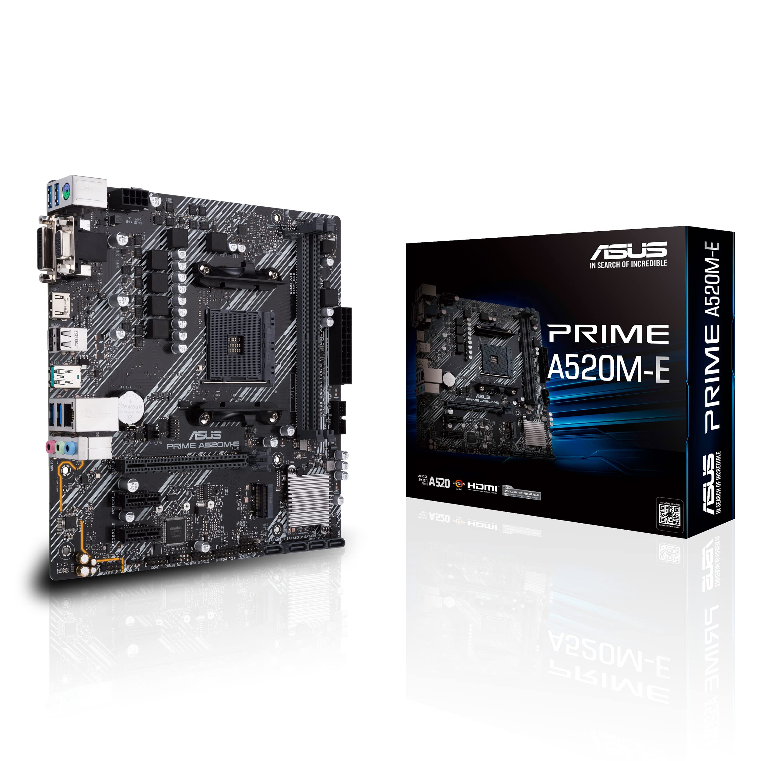 Asustek Computer Prime A520M-E AMD A520 (Ryzen AM4) Micro ATX Motherboard with M.2 Support, 1 Gb Ethernet, HDMI/DVI/D-Sub, SATA 6 Gbps, USB 3.2 Gen 2 Type-A 1
