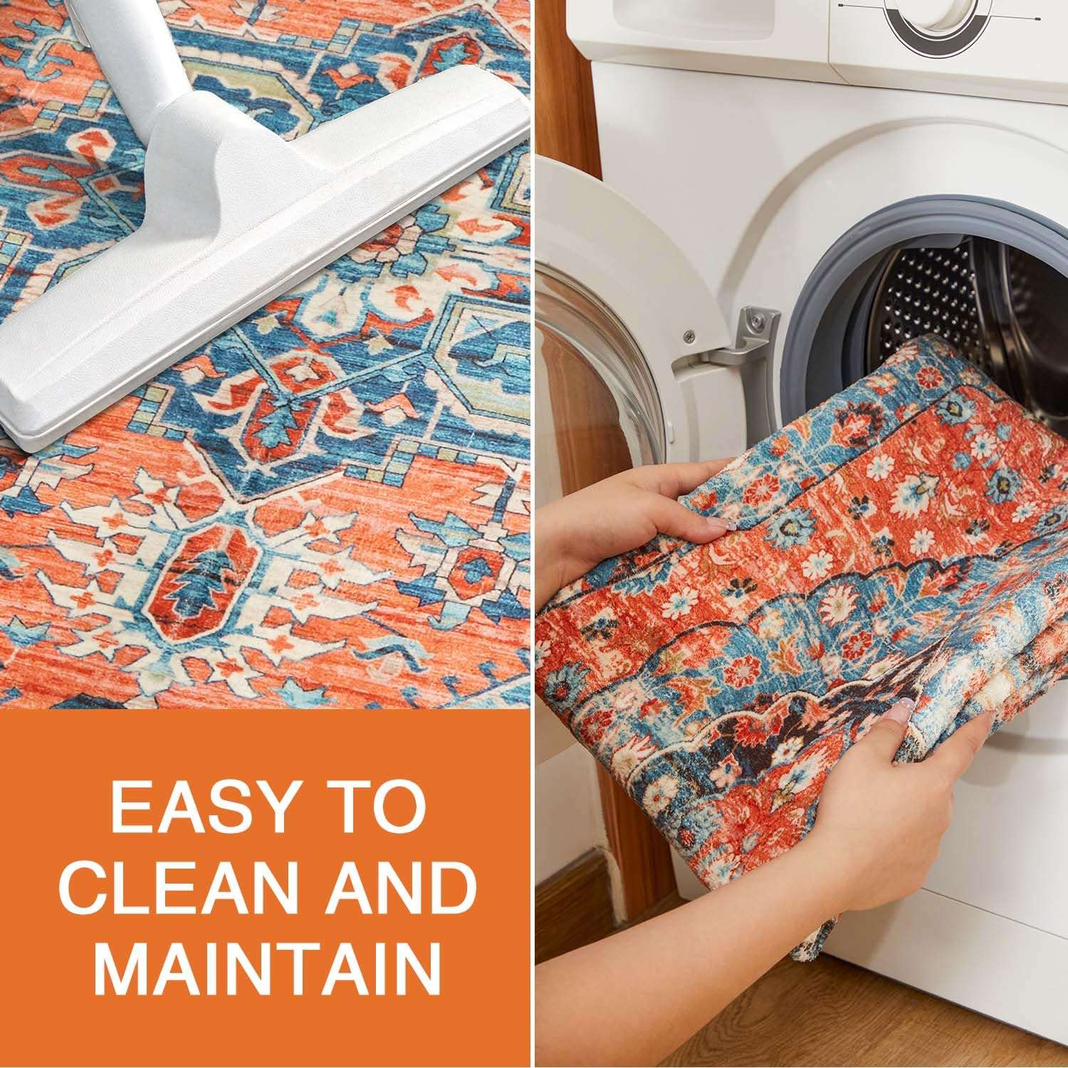 OdentBlca Washable Rug，4x6 Boho Tribal Ultra-Thin Area Rug, Soft Non Slip Non-Shedding Carpet for Dining Room Bedroom Living Room Decor 6