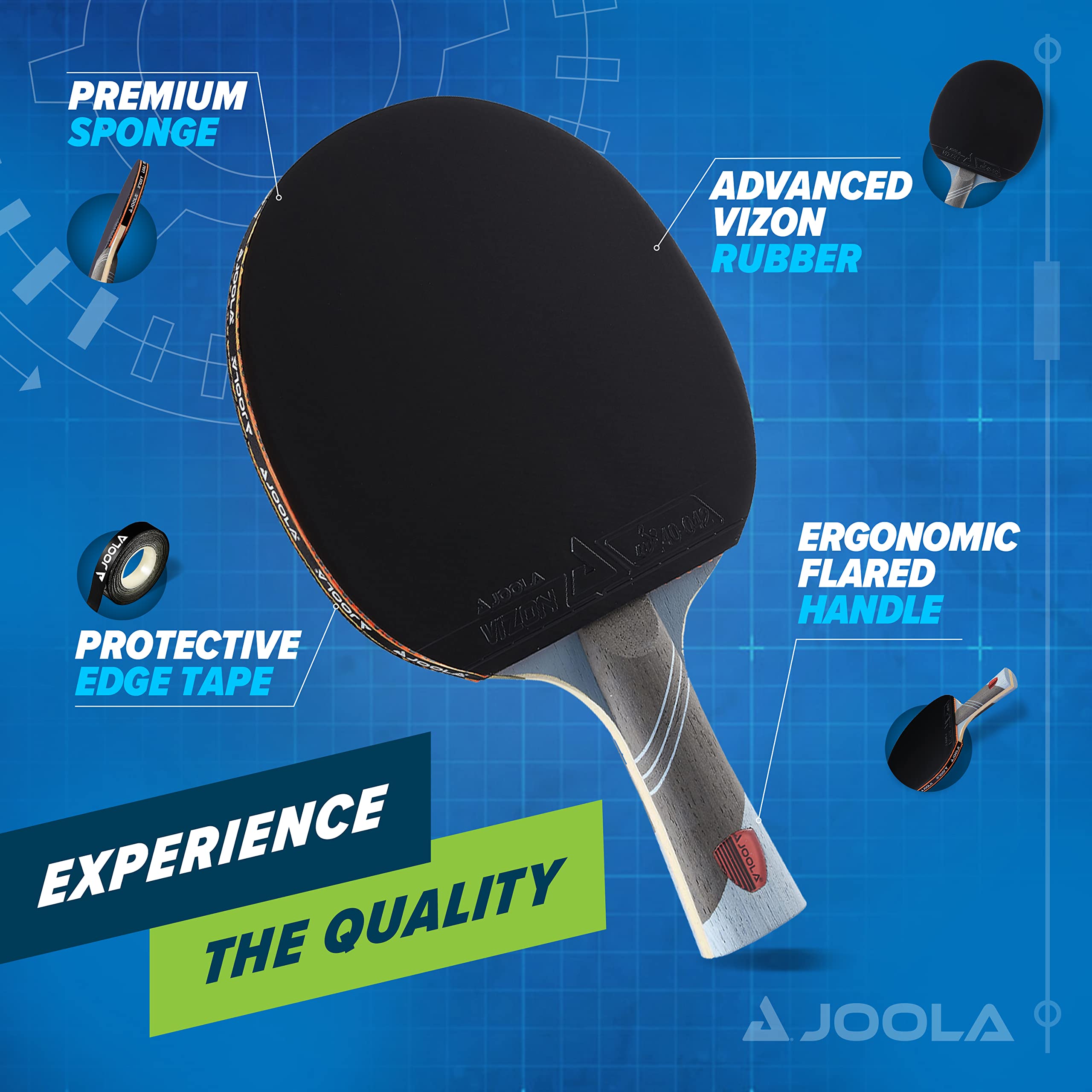JOOLA Omega Speed - Table Tennis Racket for Advanced Training with Flared Handle - Tournament Level Ping Pong Paddle with Vizon Table Tennis Rubber- Designed for Speed , Light Blue 3