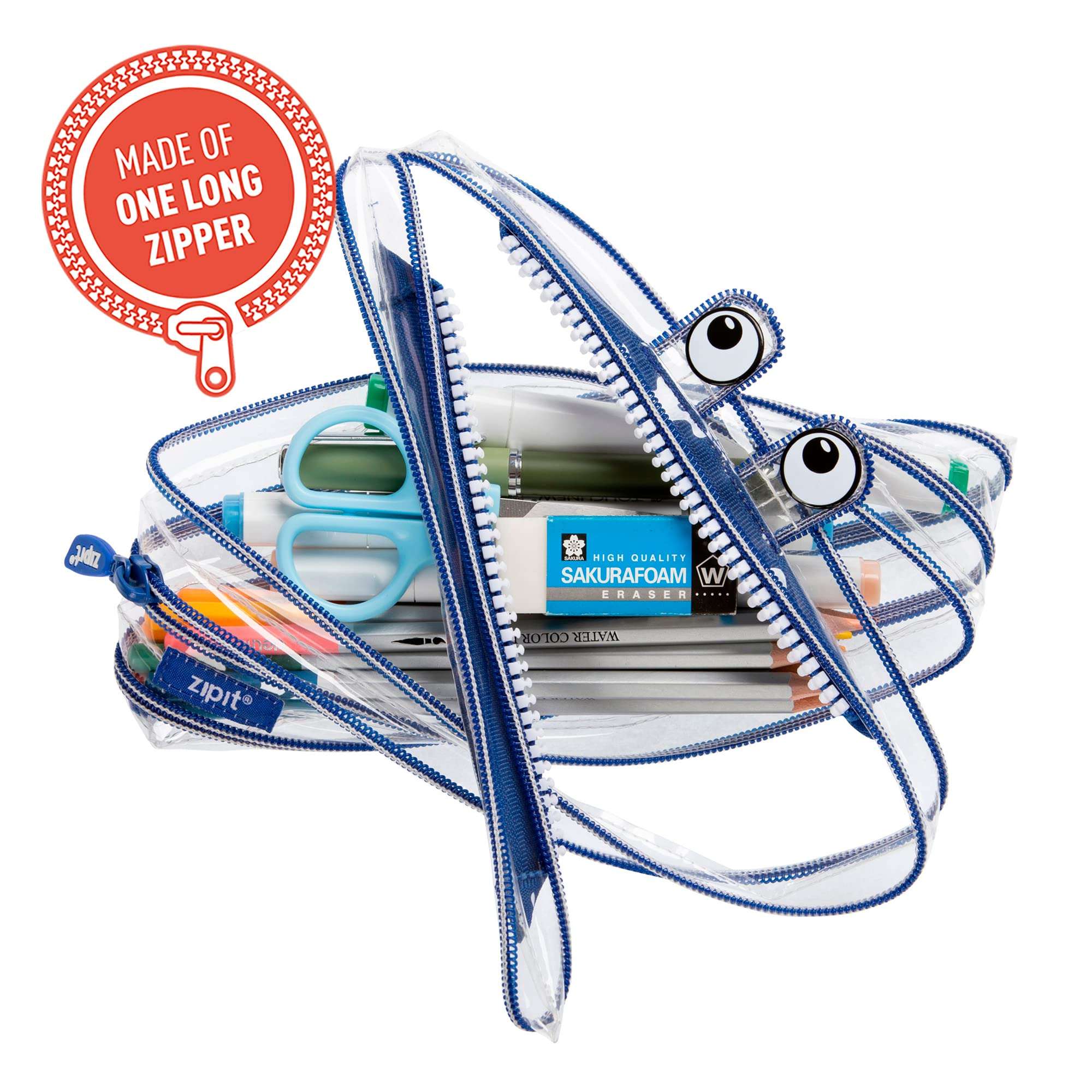 ZIPIT Monster Clear Pencil Case for Kids, Fun Zipper Pouch for Teens, Transparent Stationery Bag for School,Blue 2