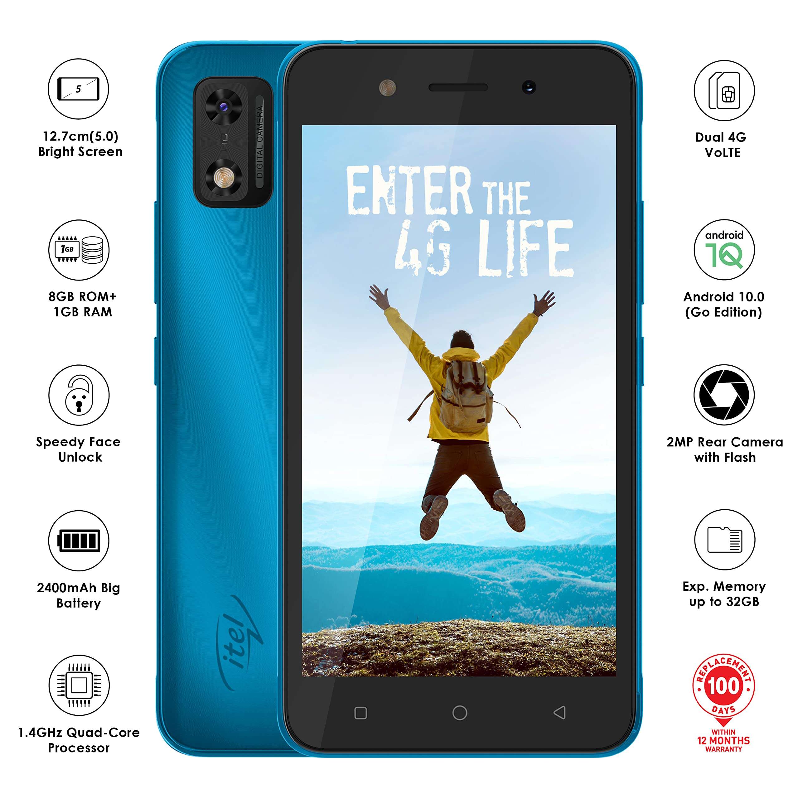 itel A23 Pro_Open Version (5'' FWVGA Bright display | 8GB+1GB Memory | Smart Face Unlock | 2400mAh Battery | 2MP Rear Camera | Selfie Camera)_Lake Blue 2