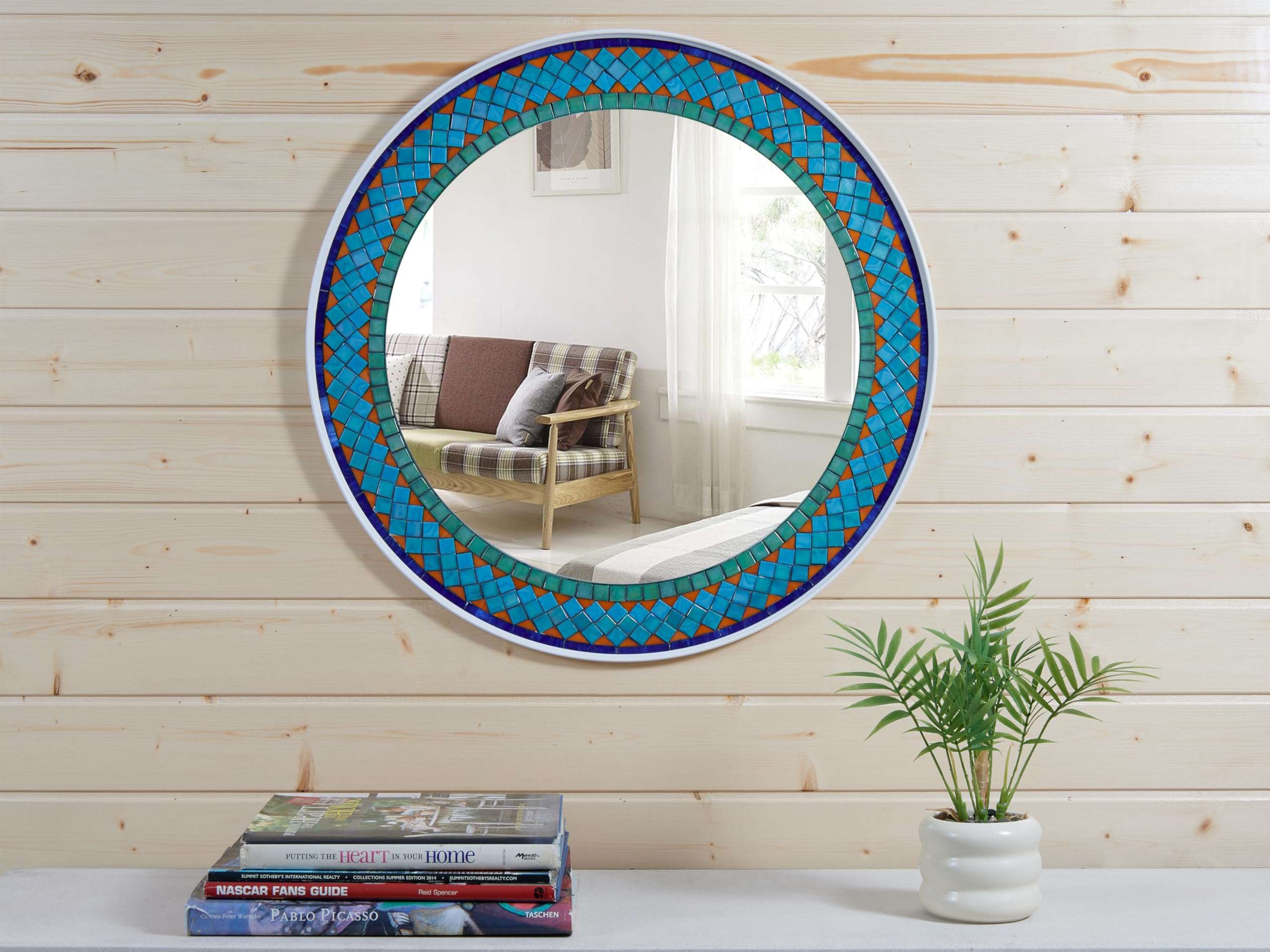 Guten Machten 24'' Mosaic Mirror Round Wall Decor Handmade Turquiose Green Bathroom Living Room MIR008 4