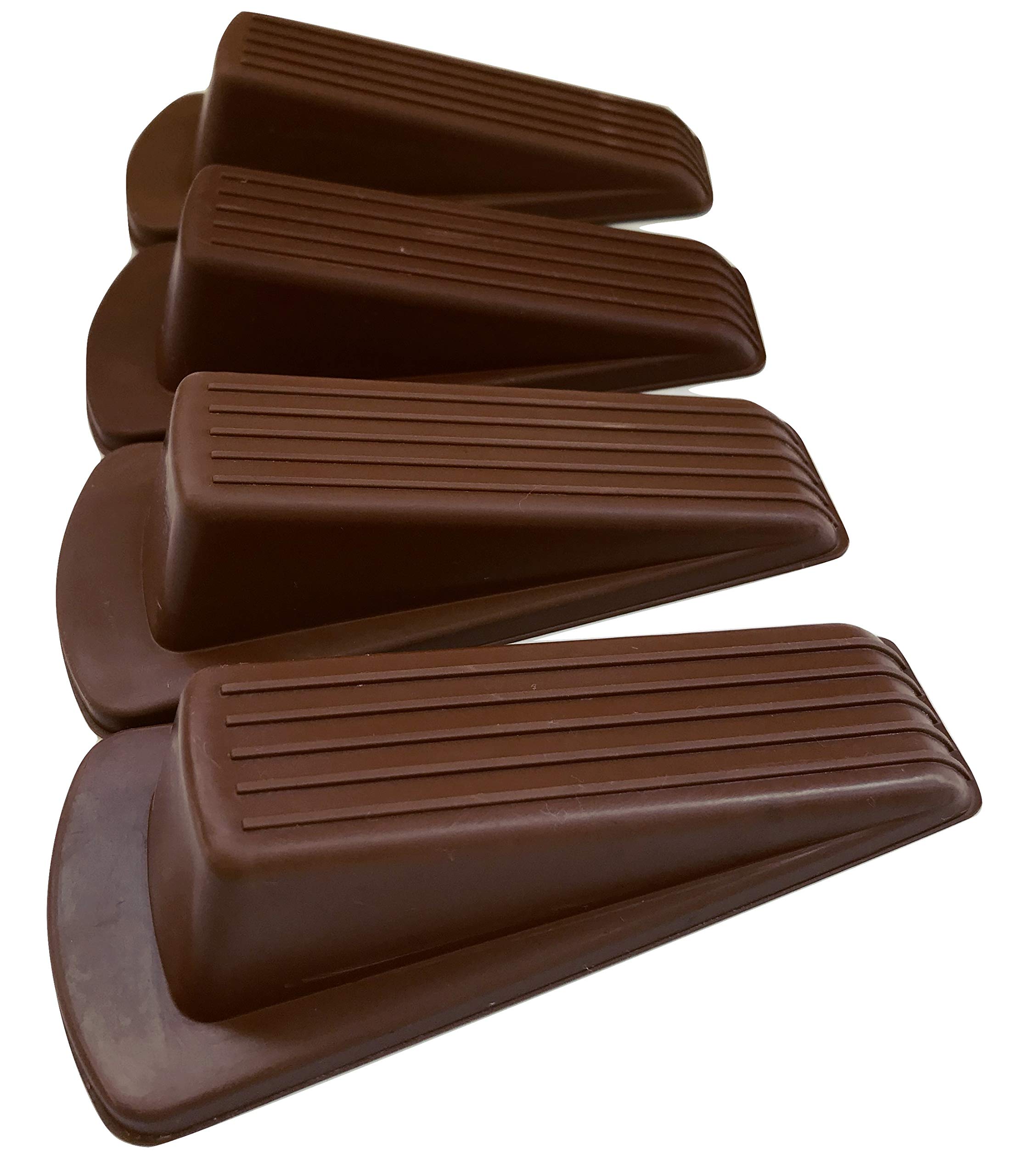 Rubber Door Stoppers - Door Stop Wedge, Heavy Duty Flexible Door Holder - Brown 4 Pack - Non Marking and Anti Slip 1