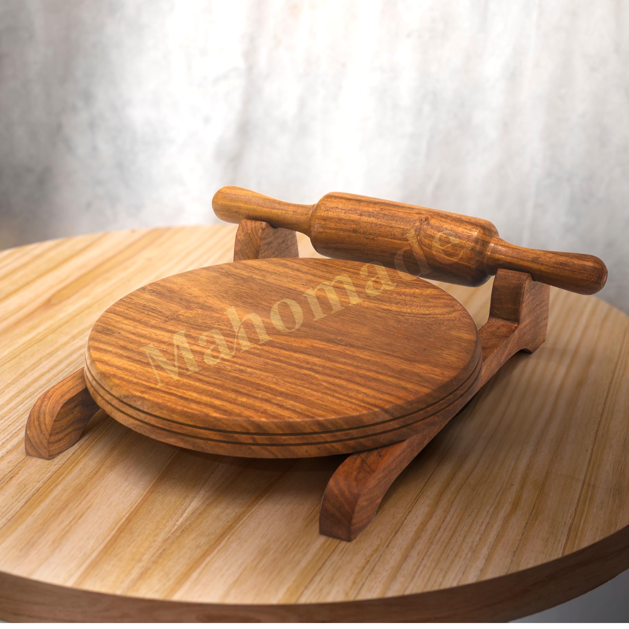 Wooden Chakla Belan with Stand | Rolling Pin & Board Set | Sheesham Wood | Chapati Maker | Roti Maker | Chakla 10 in & Belan 12 in (Chakla belan with Stand) 5