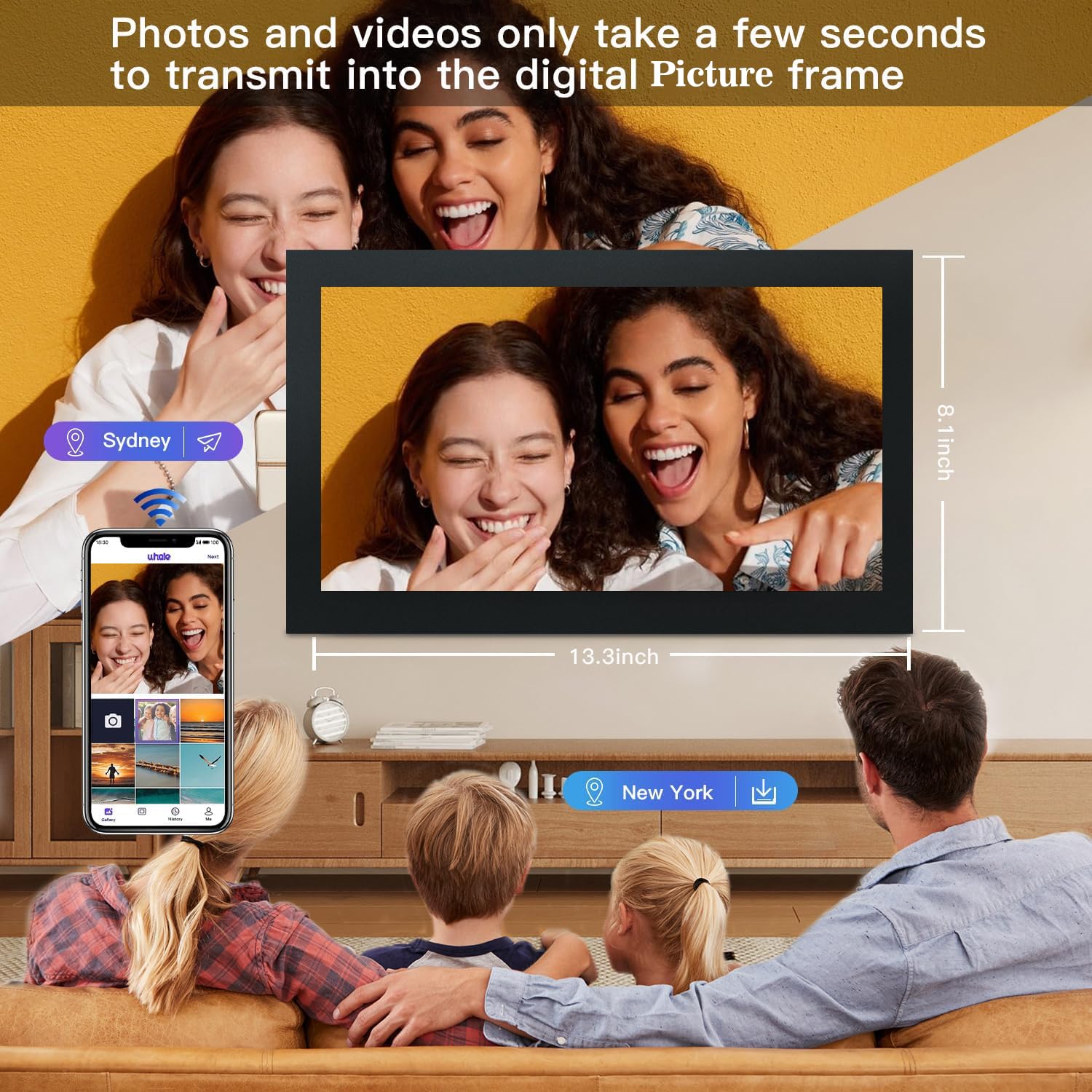 Glusine 15.6Inch Touch Screen Large Digital Picture Frame,1920 * 1080 FHD WiFi Digital Photo Frame with 32GB Storage, Wall Mountable, Auto-Rotate Send Photos and Videos Through The Application 6