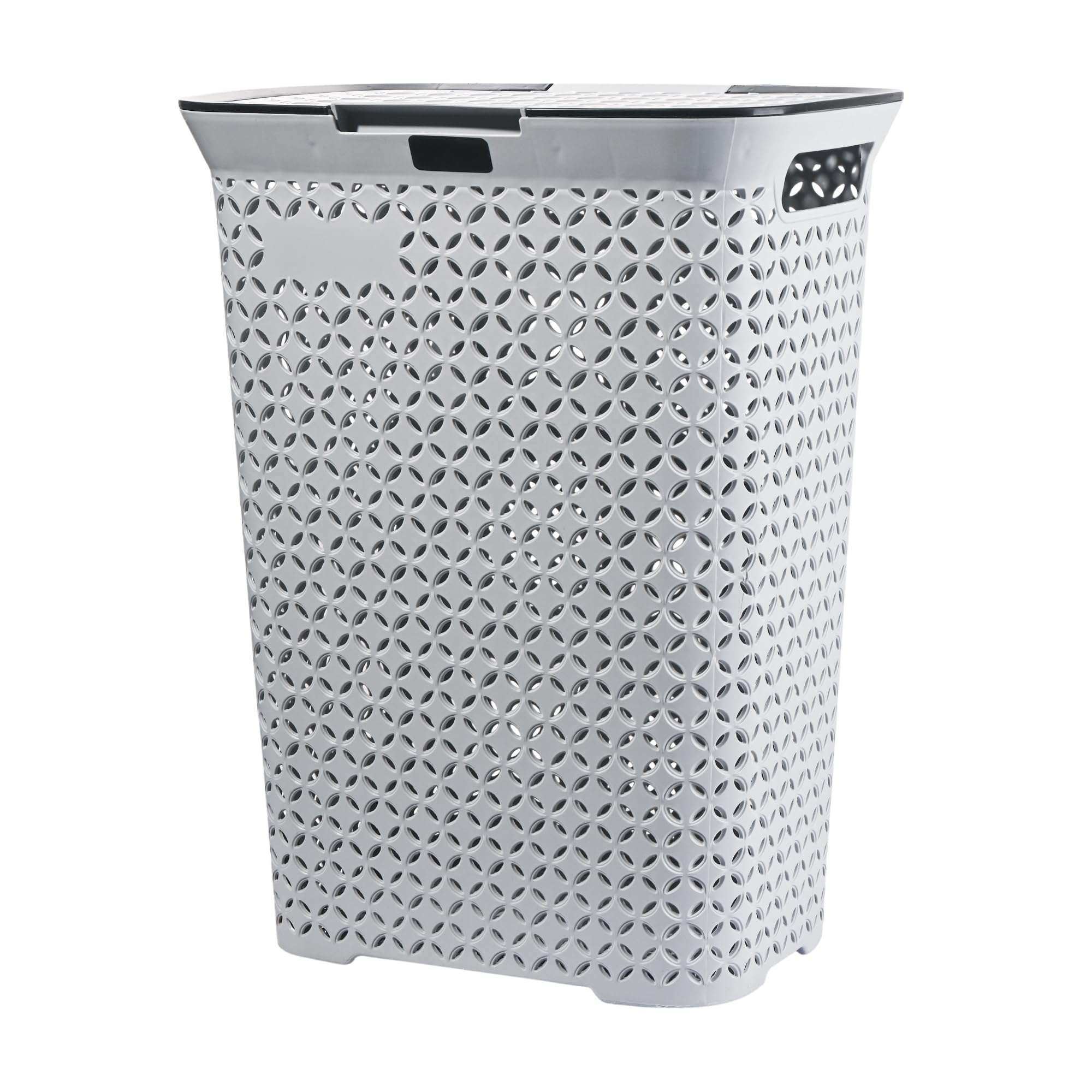 Kuber Industries 70 Ltrs Plastic Large Laundry Basket for Clothes with Lid | Multipurpose Storage Organiser for Home, Bedroom and Bathroom | Grey 3