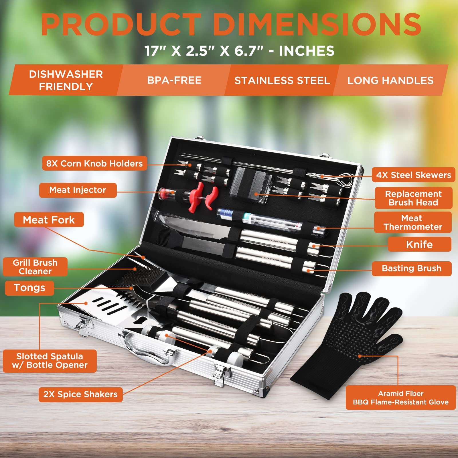 Commercial Chef 25 Piece Barbeque Grill Accessories + CHEFSSPOT Meat Shredder Claws with Ultra-Sharp Blades 3