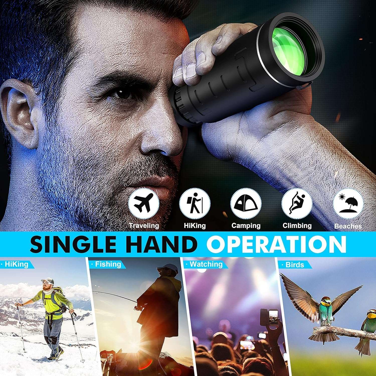 40x60 Monocular Telescope with Smartphone Adapter, Telescope for Adults High Powered, Monocular for Adults, Compact Low Light Vision for Wildlife, Hunting, Camping, Travel &Outdoor Adventures 4